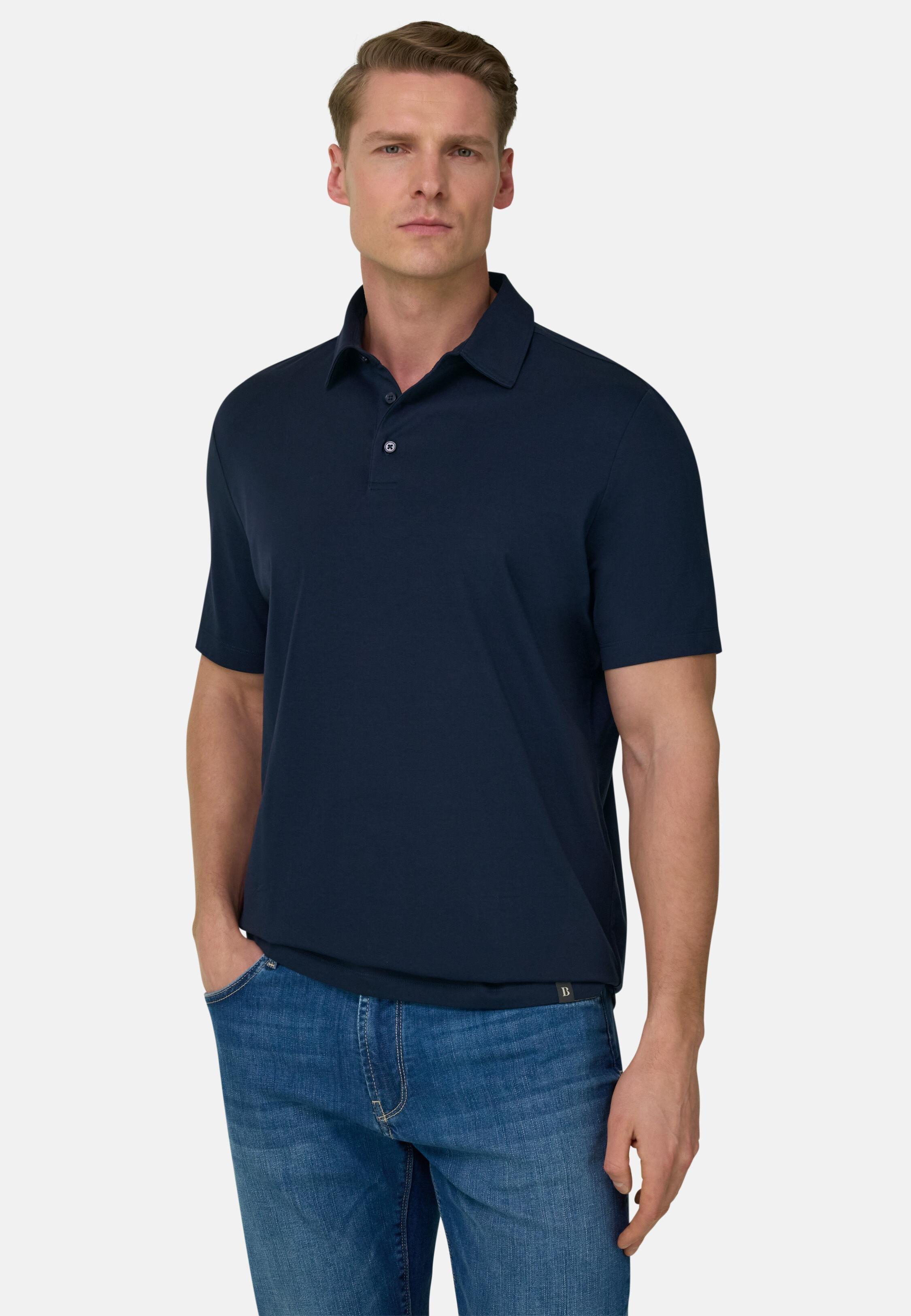 Polo Shirt In Stretch Pima Cotton Navy Blue, Navy blue, large image number 0