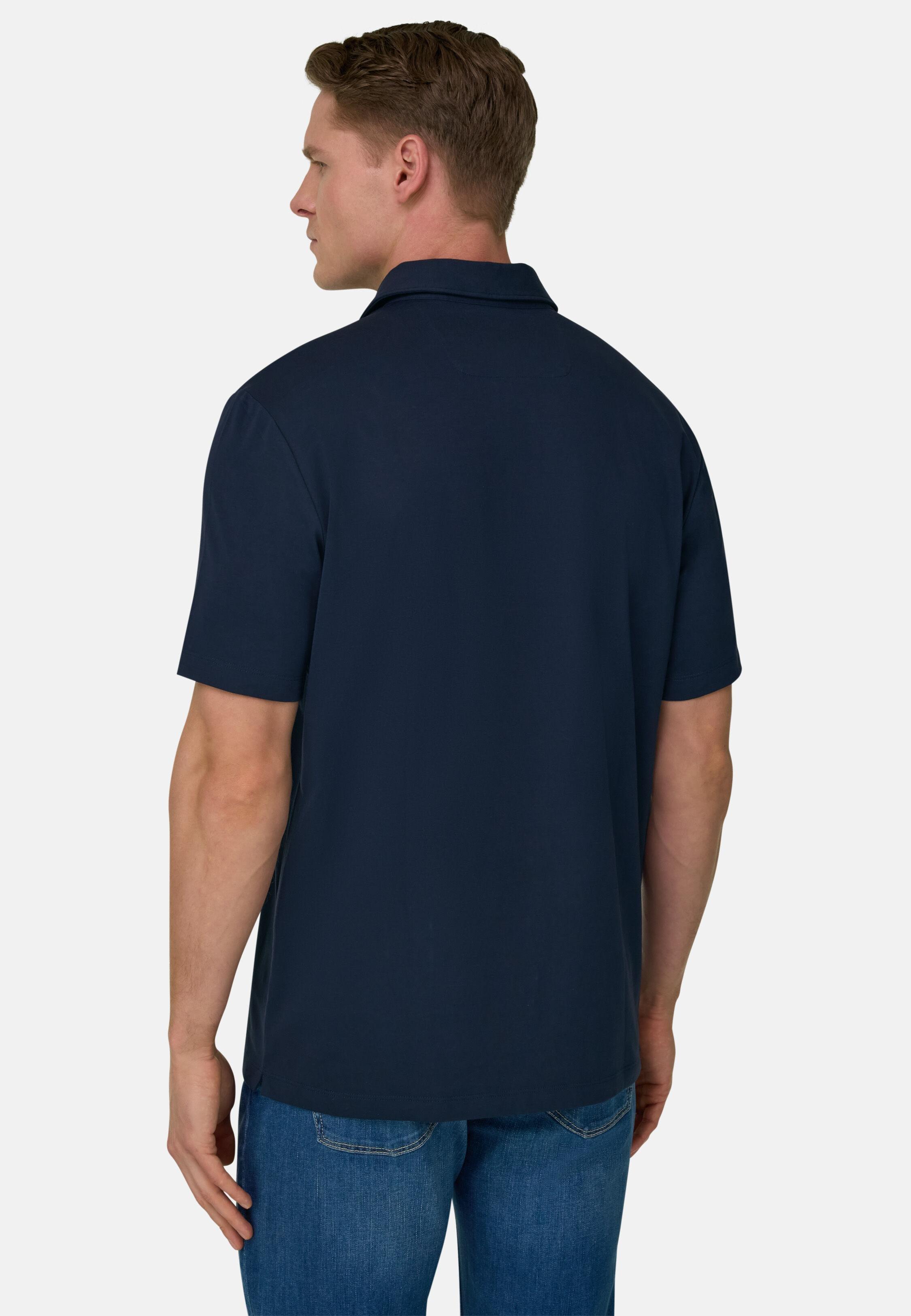 Polo Shirt In Stretch Pima Cotton Navy Blue, Navy blue, large image number 1