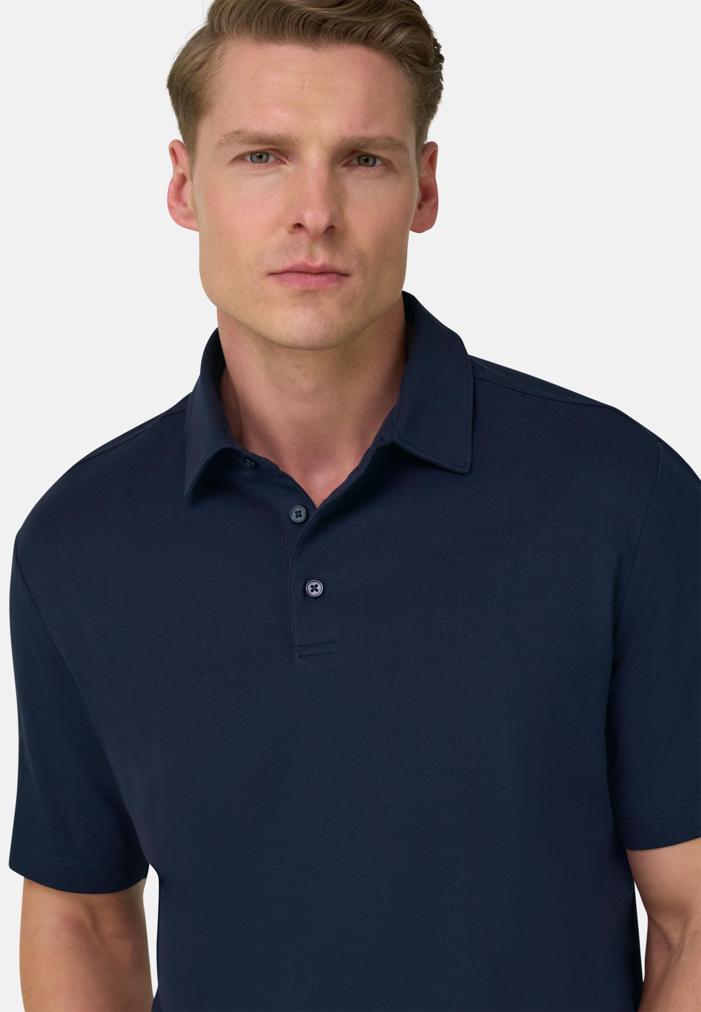 Polo Shirt In Stretch Pima Cotton Navy Blue, Navy blue, large image number 2