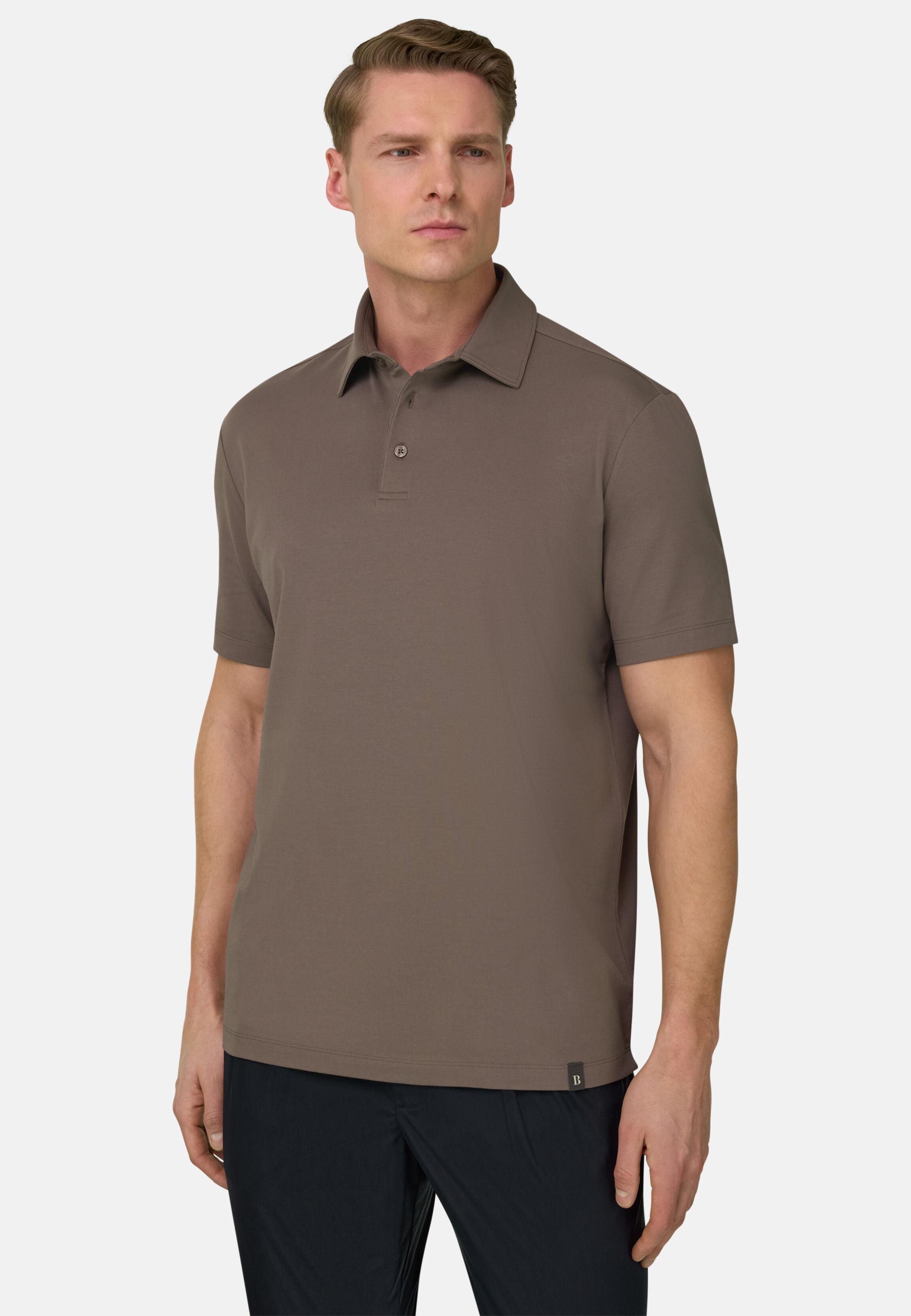 Polo Shirt In Stretch Pima Cotton, Mud, large image number 0