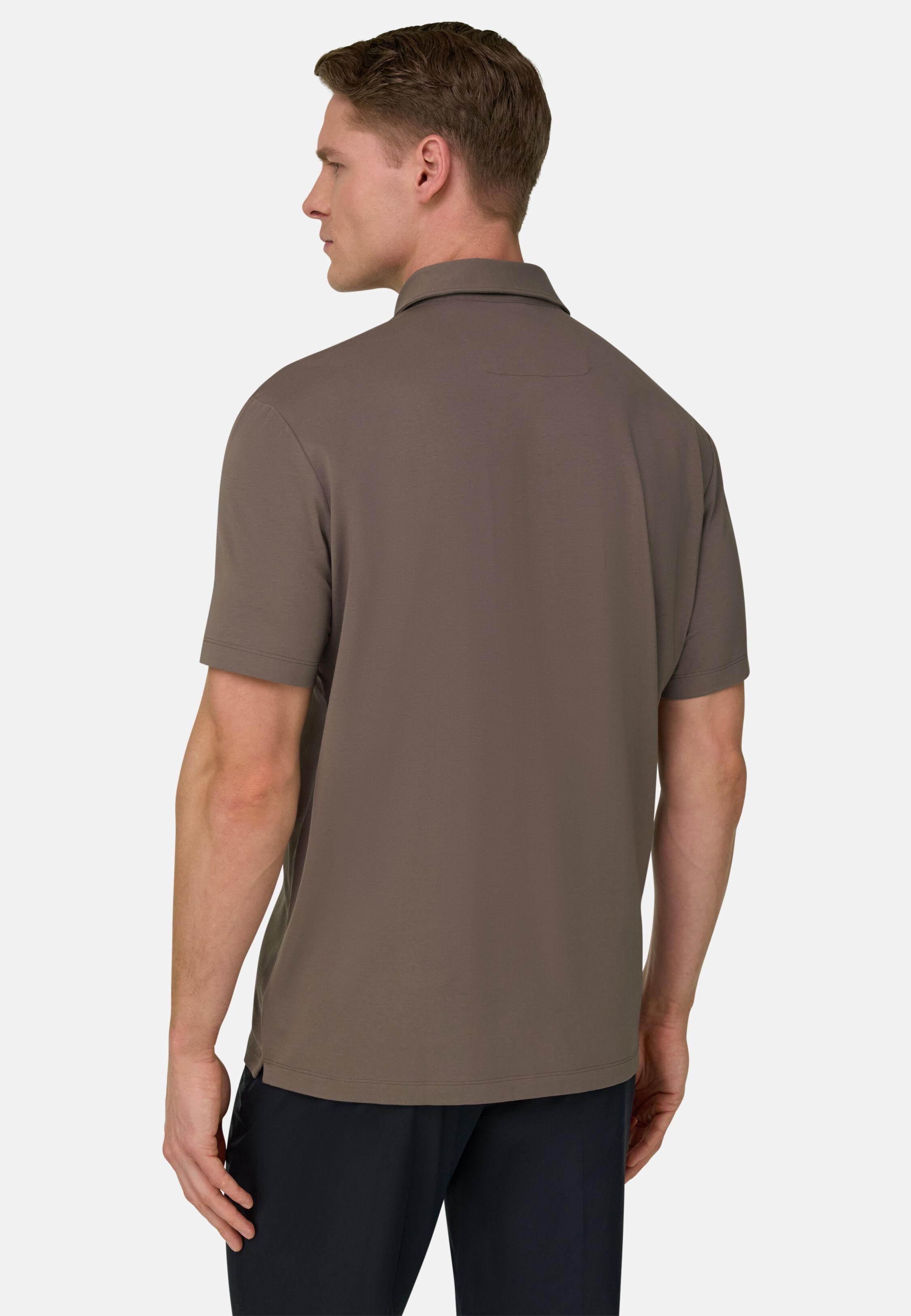 Polo Shirt In Stretch Pima Cotton, Mud, large image number 1
