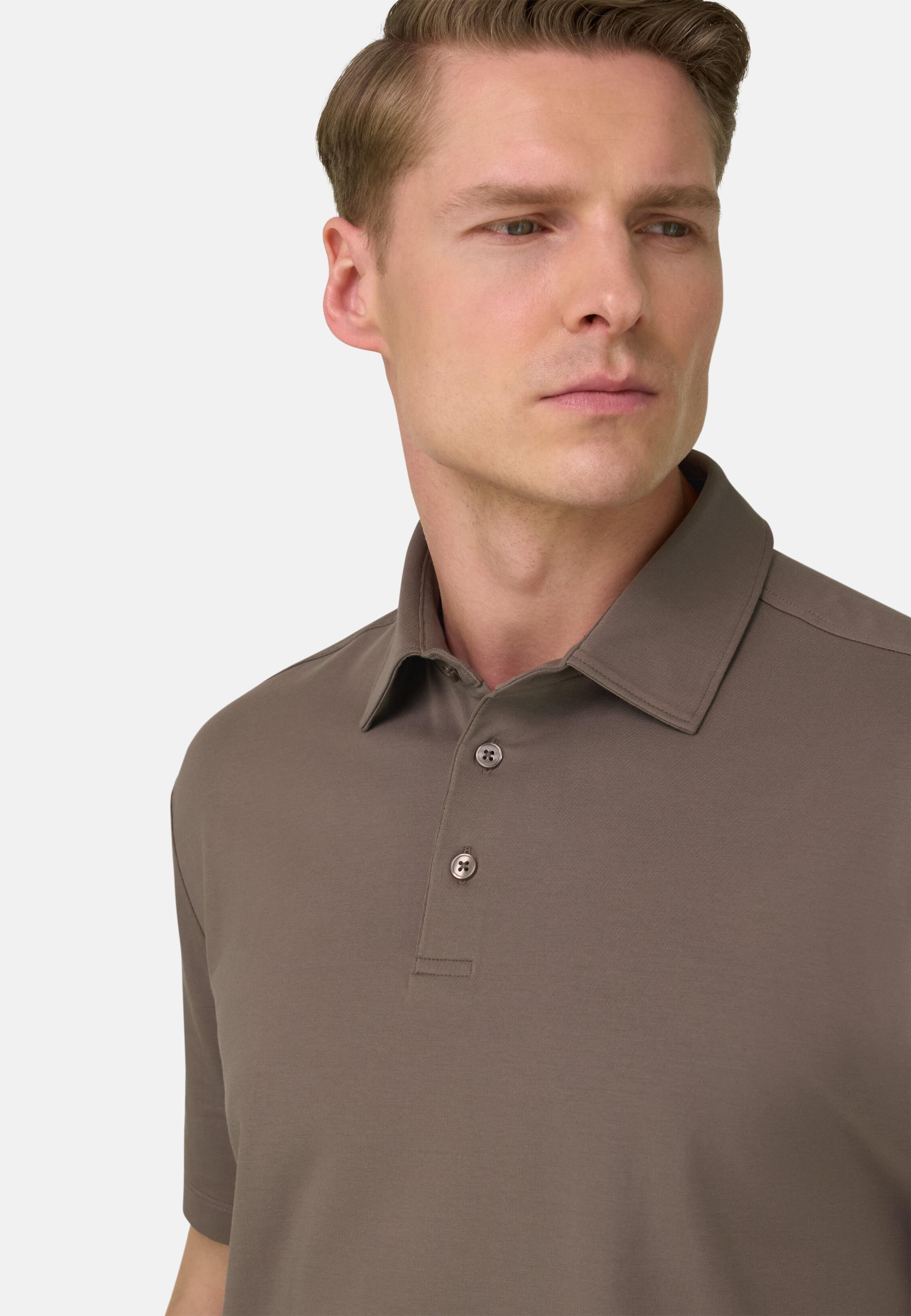Polo Shirt In Stretch Pima Cotton, Mud, large image number 2