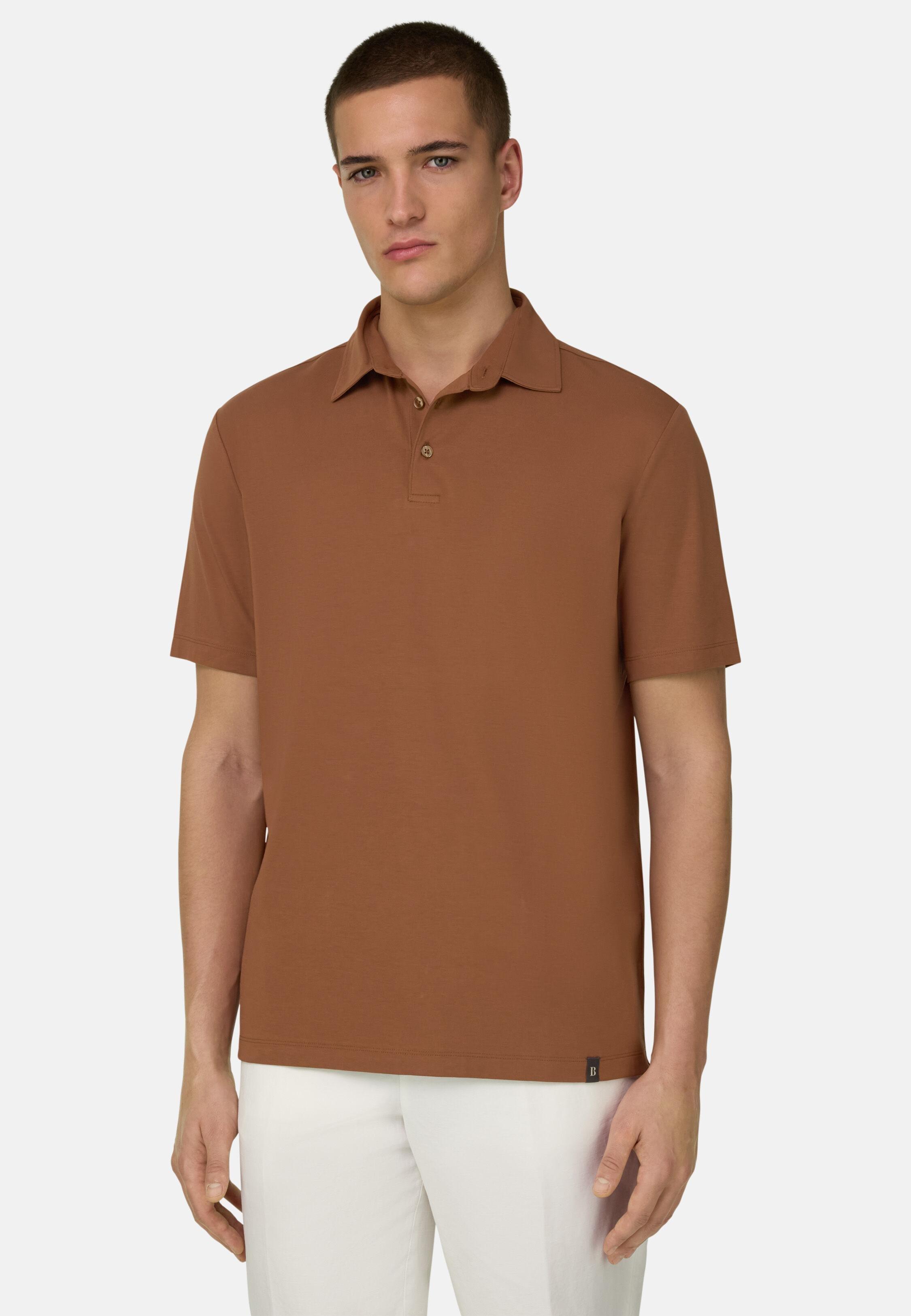 Polo Shirt In Stretch Pima Cotton, 3901_RUST, medium
