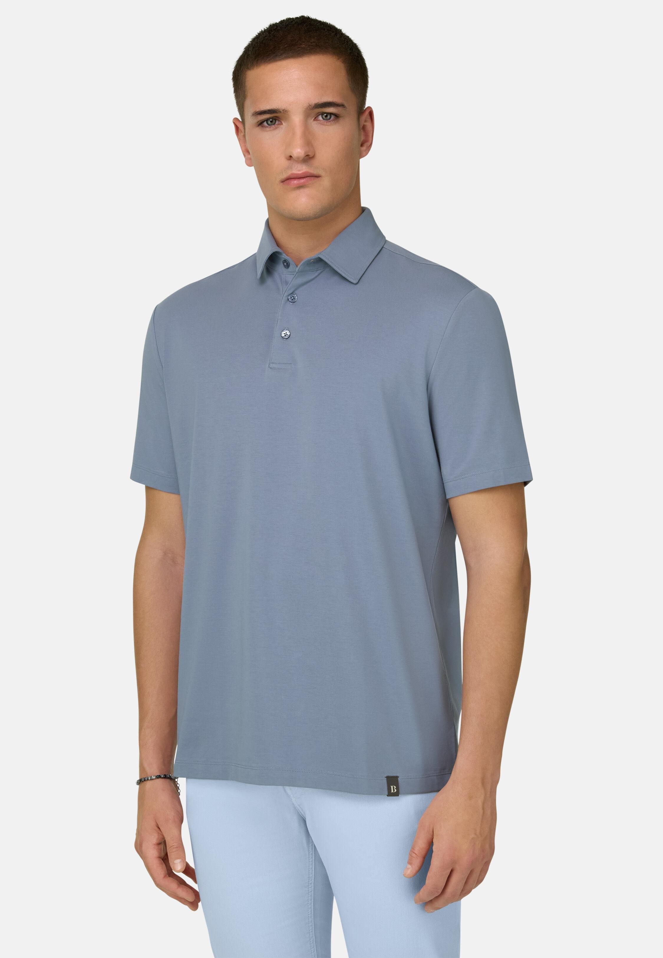 Polo Shirt In Stretch Pima Cotton, Light Blue, large image number 0