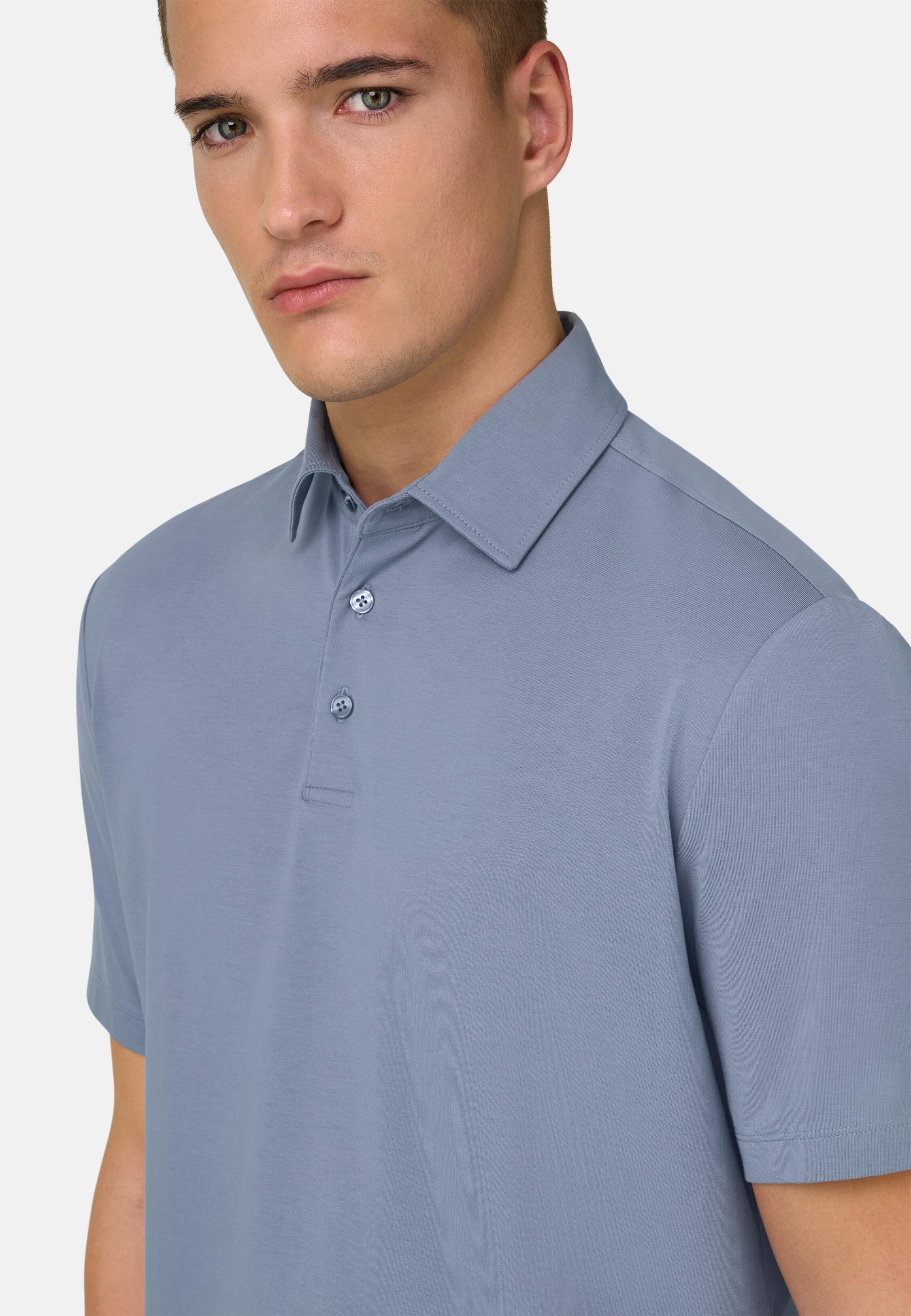 Polo Shirt In Stretch Pima Cotton, Light Blue, large image number 2