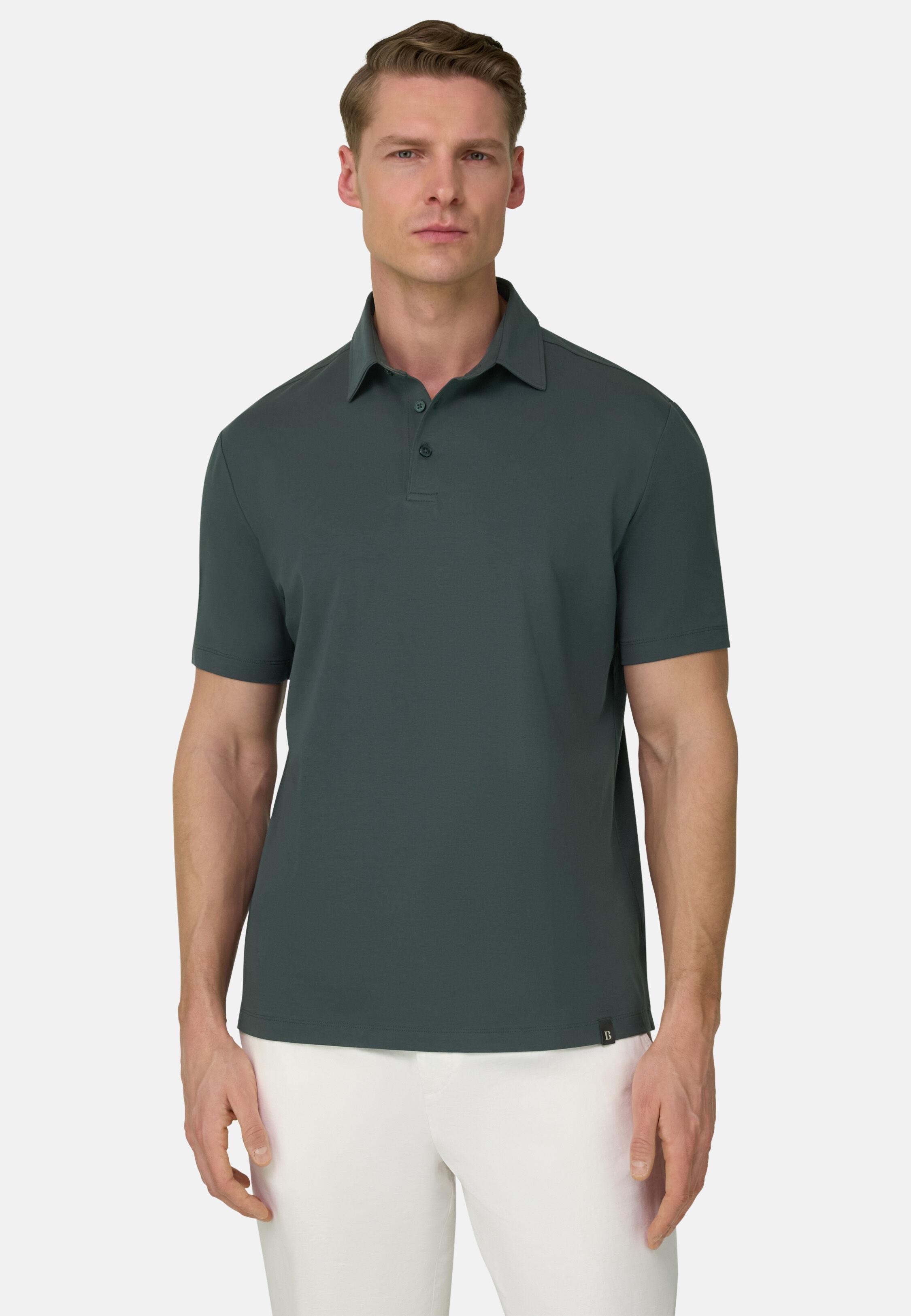 Polo Shirt In Stretch Pima Cotton, Green, large image number 0