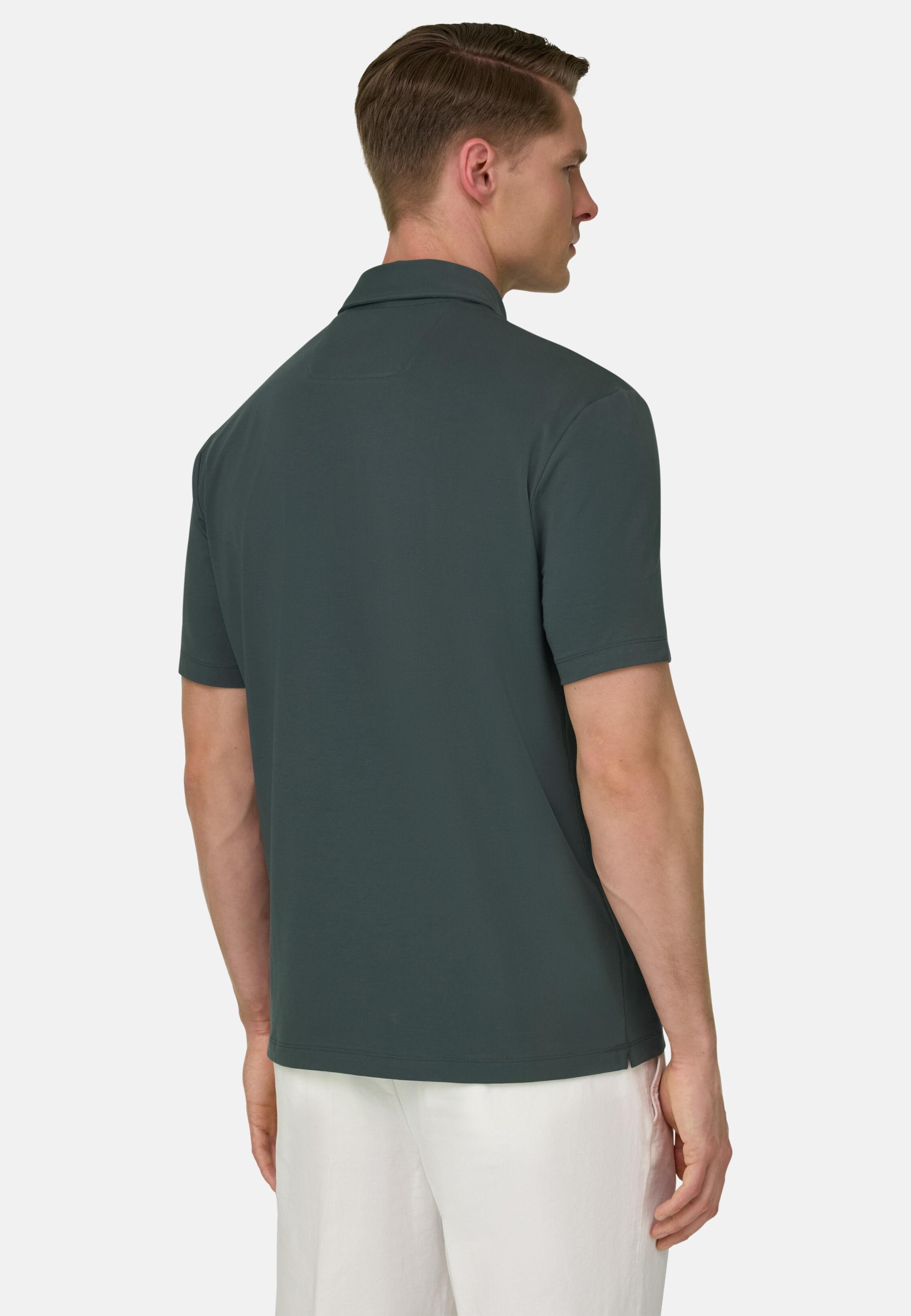 Polo Shirt In Stretch Pima Cotton, Green, large image number 1