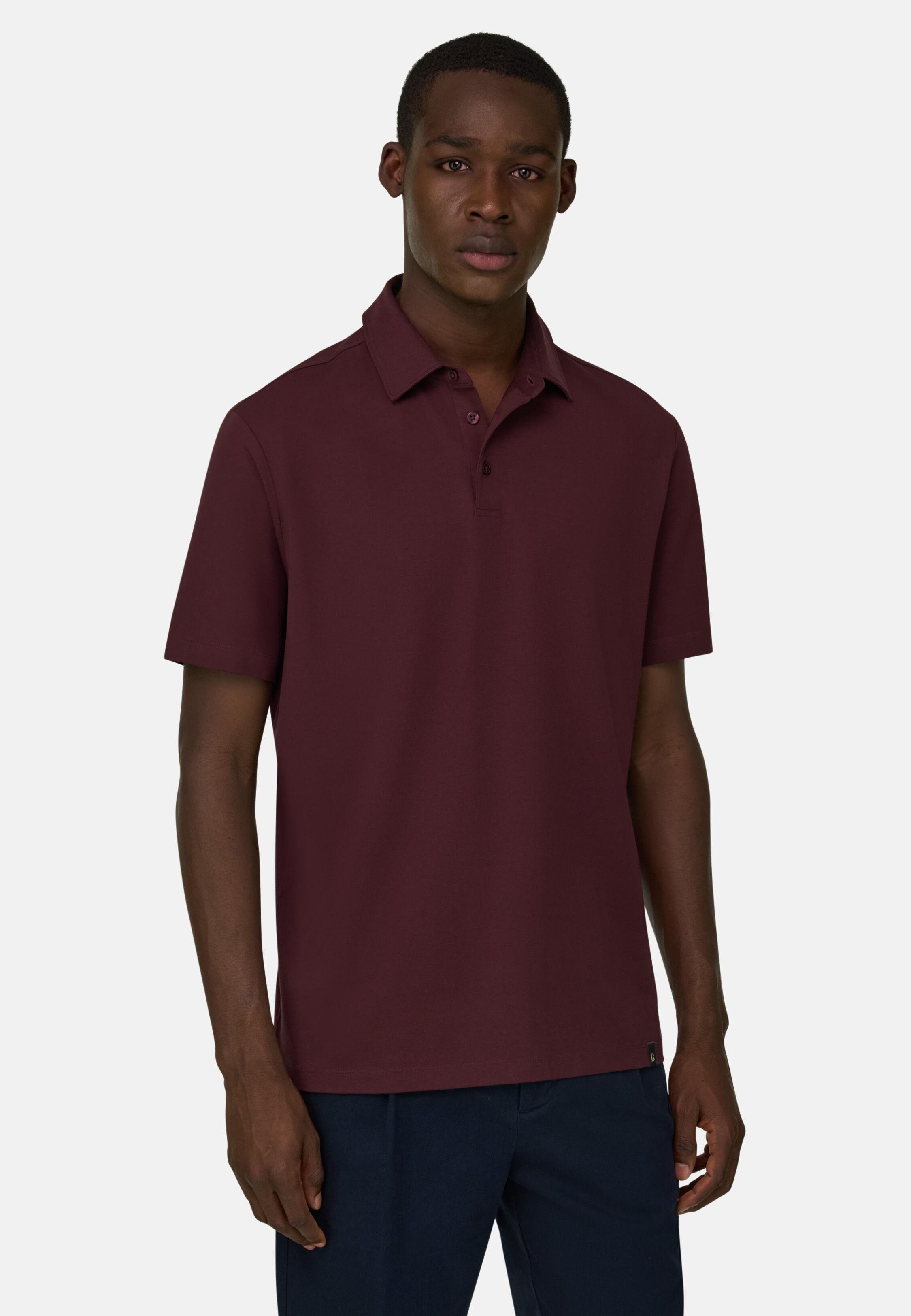 Polo Shirt In Stretch Pima Cotton Burgundy, Burgundy, large image number 0