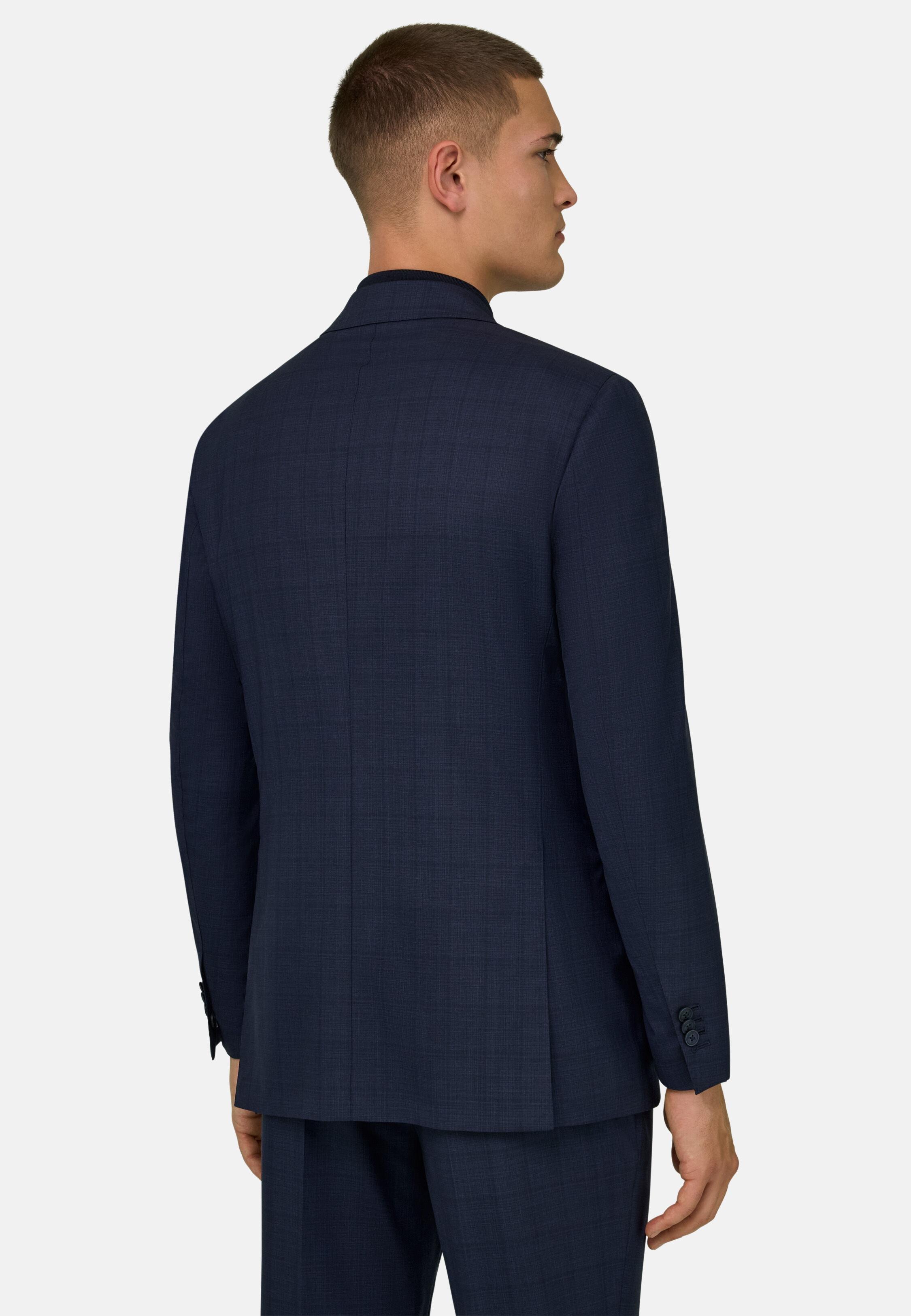NAVY Prince of Wales Check Double-Breasted Suit in Pure Wool, Navy blue, medium