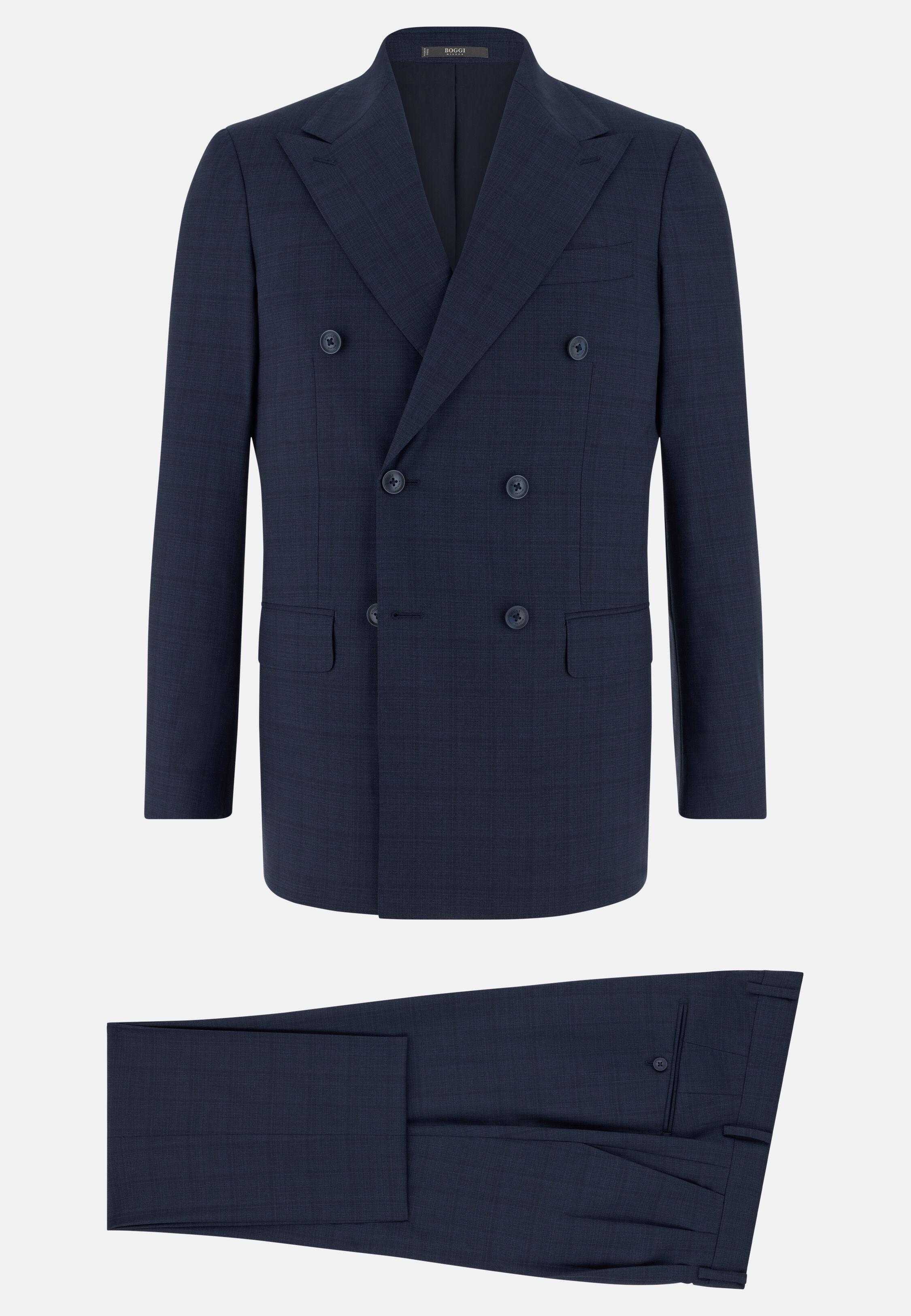 NAVY Prince of Wales Check Double-Breasted Suit in Pure Wool, Navy blue, large image number 4