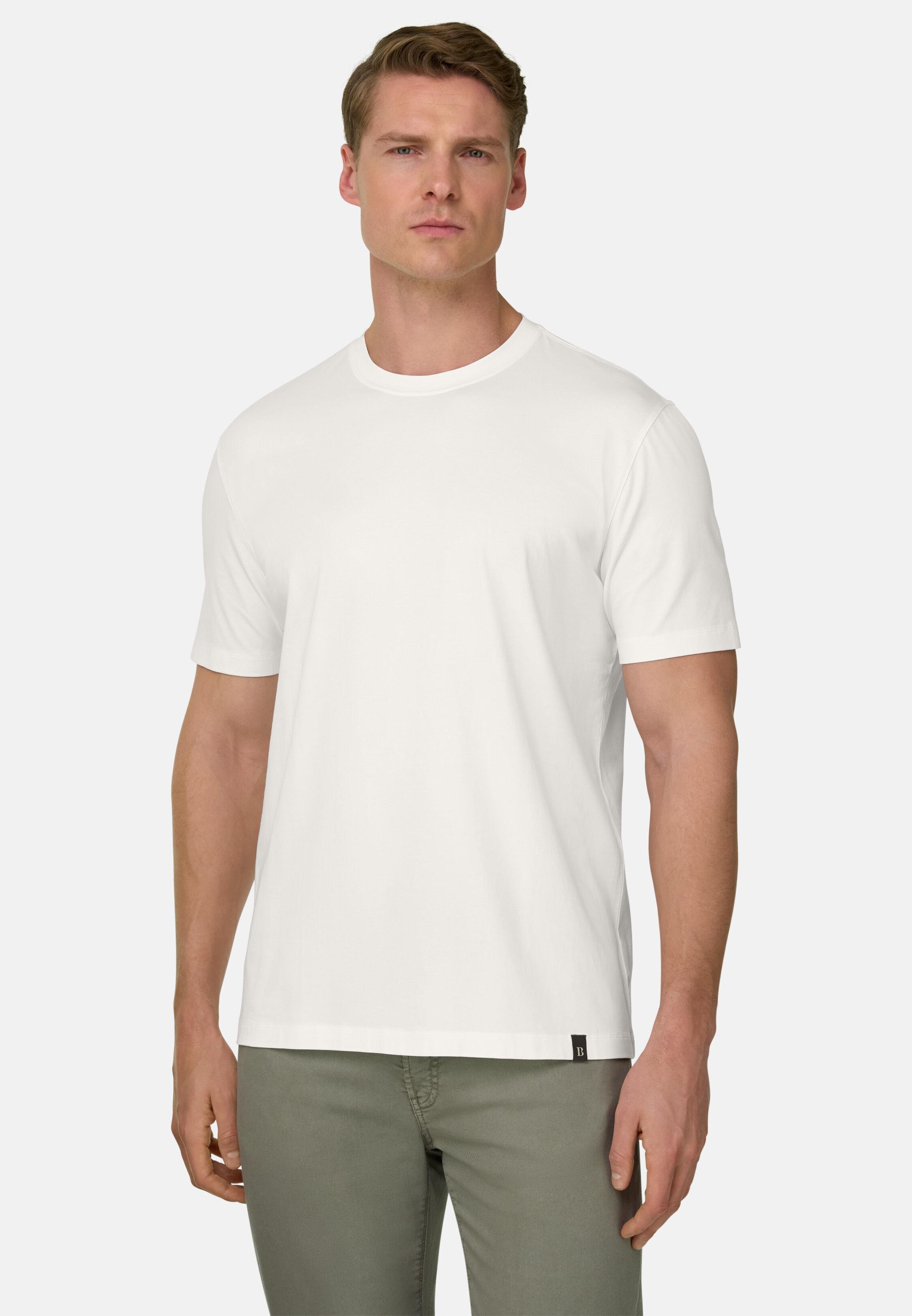 T-Shirt In Stretch Pima Cotton White, White, large image number 0