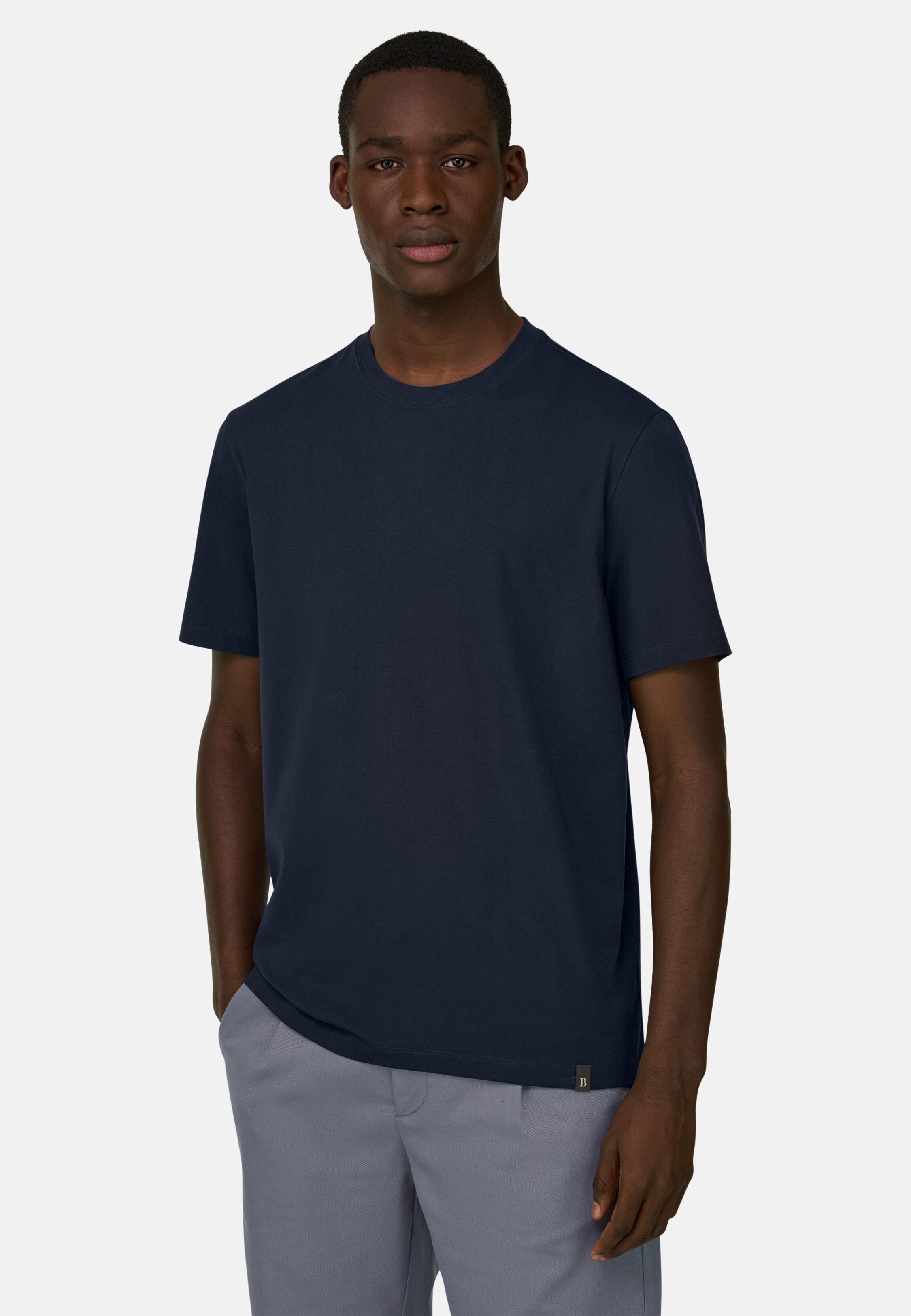 T-Shirt In Stretch Pima Cotton Navy blue, Navy blue, large image number 0