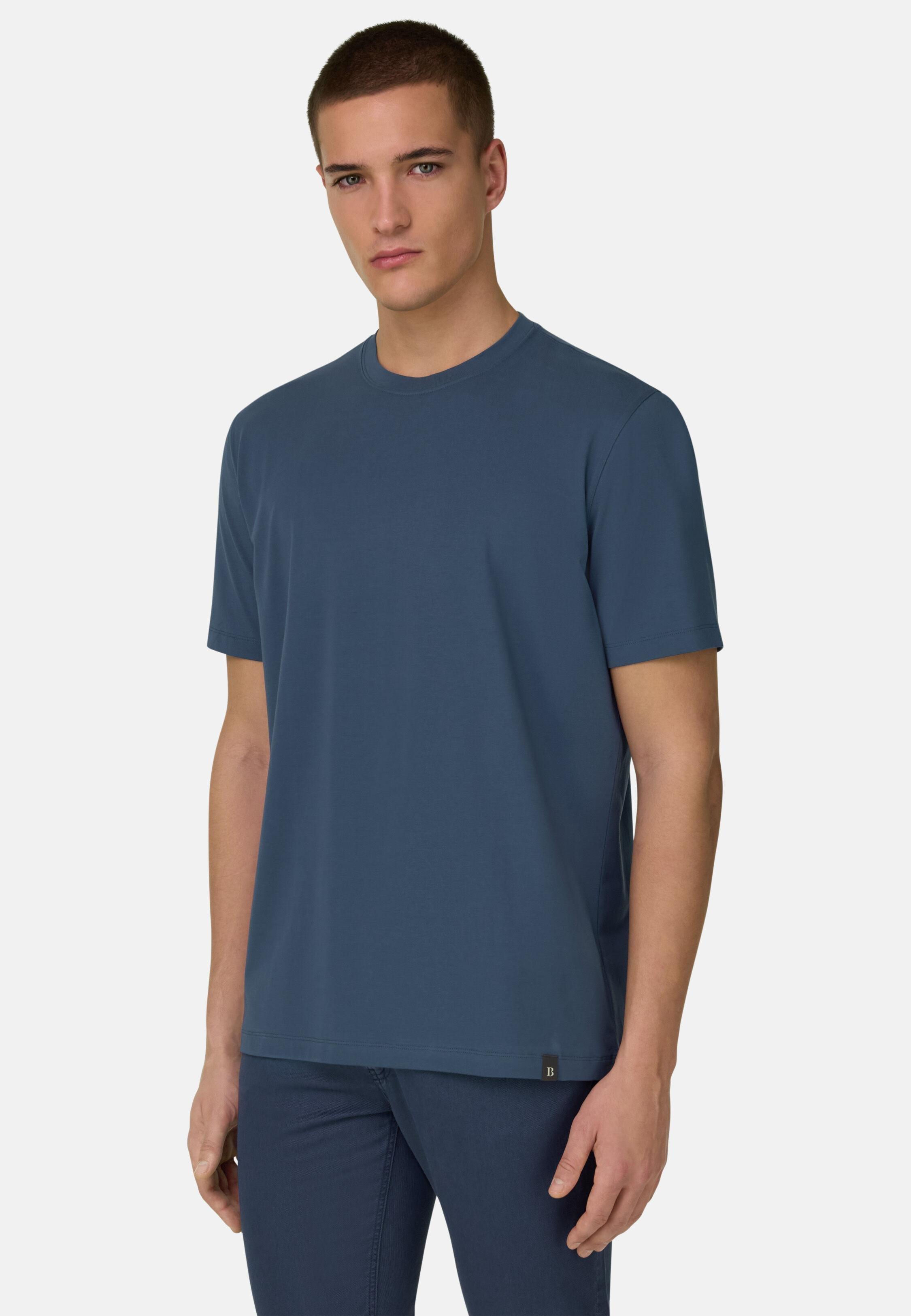 T-Shirt In Stretch Pima Cotton Blue, Blue, large image number 0