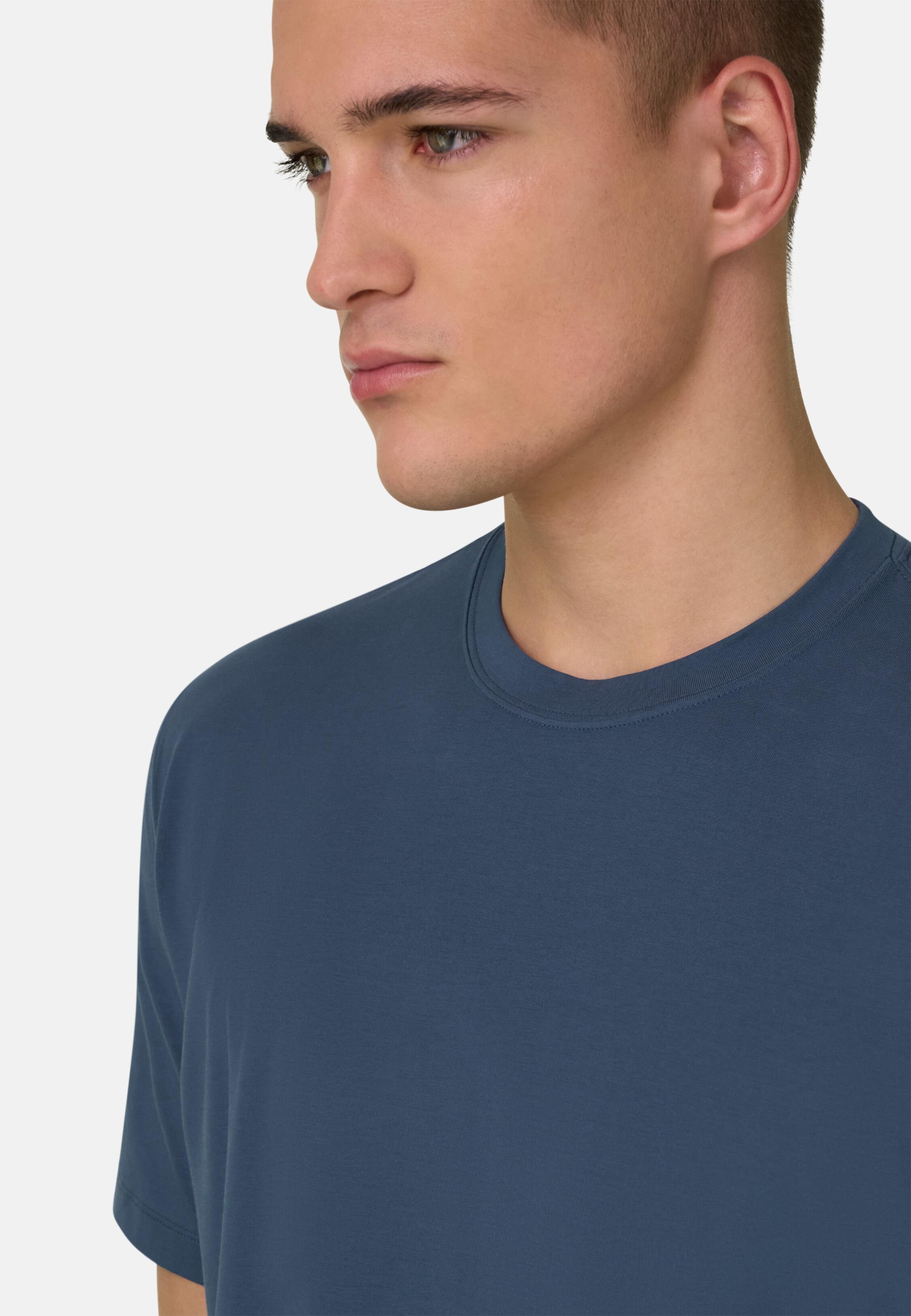 T-Shirt In Stretch Pima Cotton Blue, Blue, medium