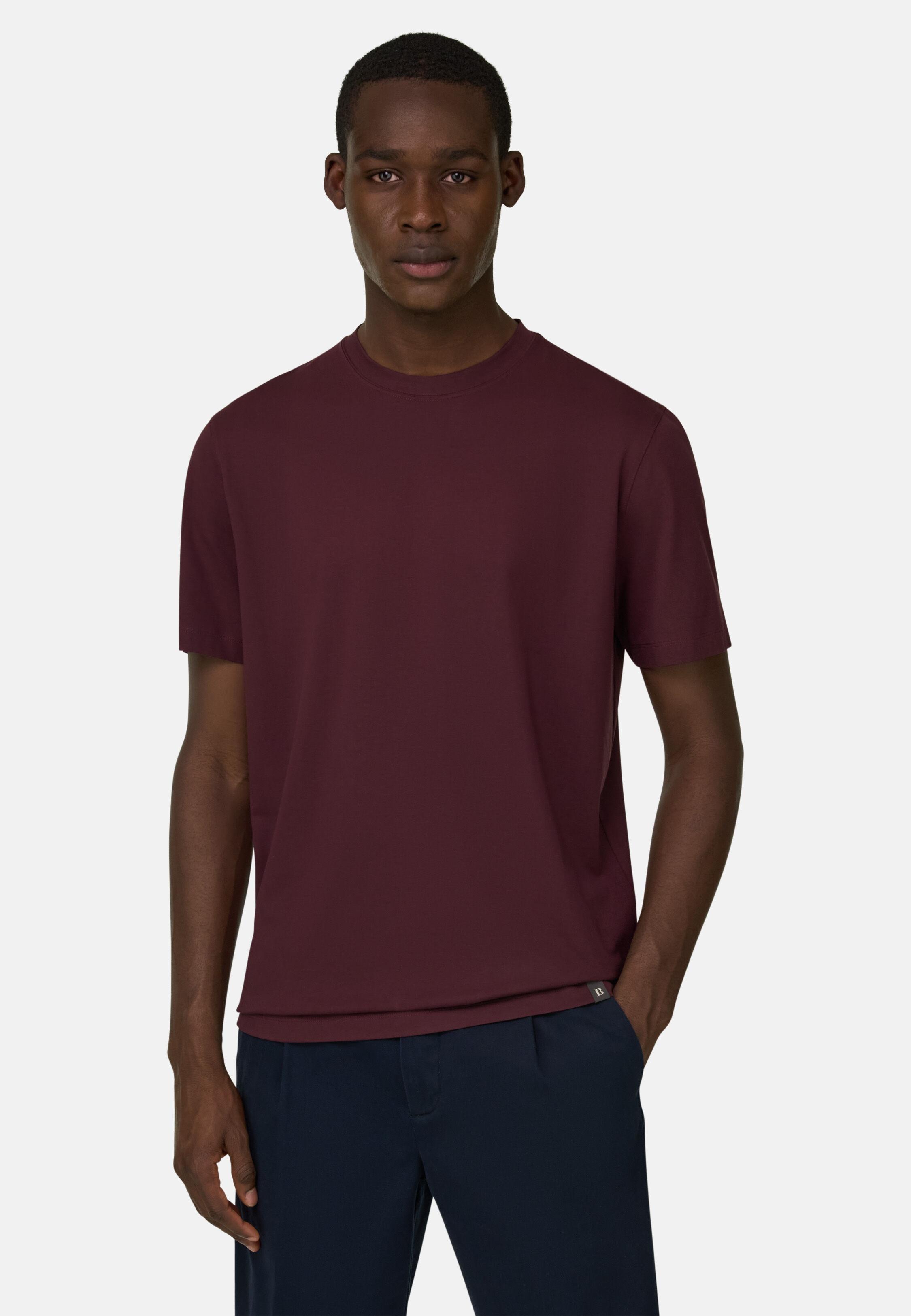 T-Shirt In Stretch Pima Cotton Burgundy, Burgundy, large image number 0