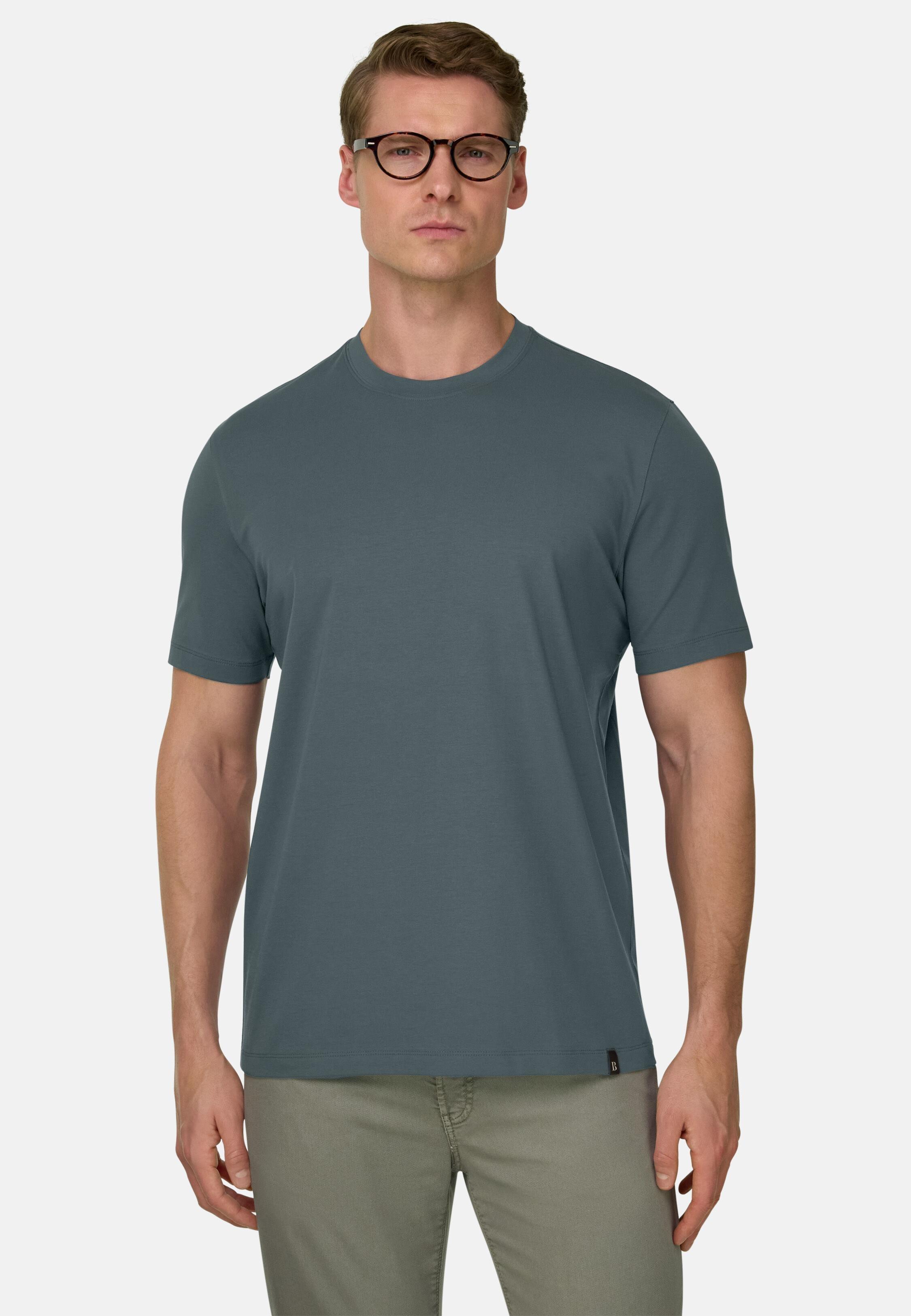 T-Shirt In Stretch Pima Cotton Green, Green, large image number 0