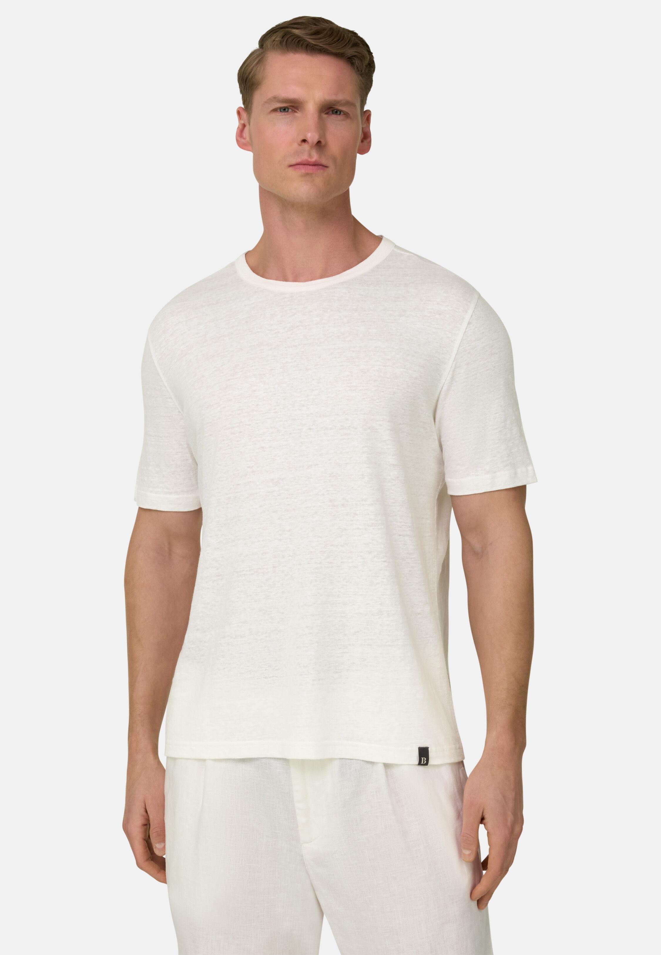 T-Shirt in Stretch Linen Jersey White, White, large image number 0