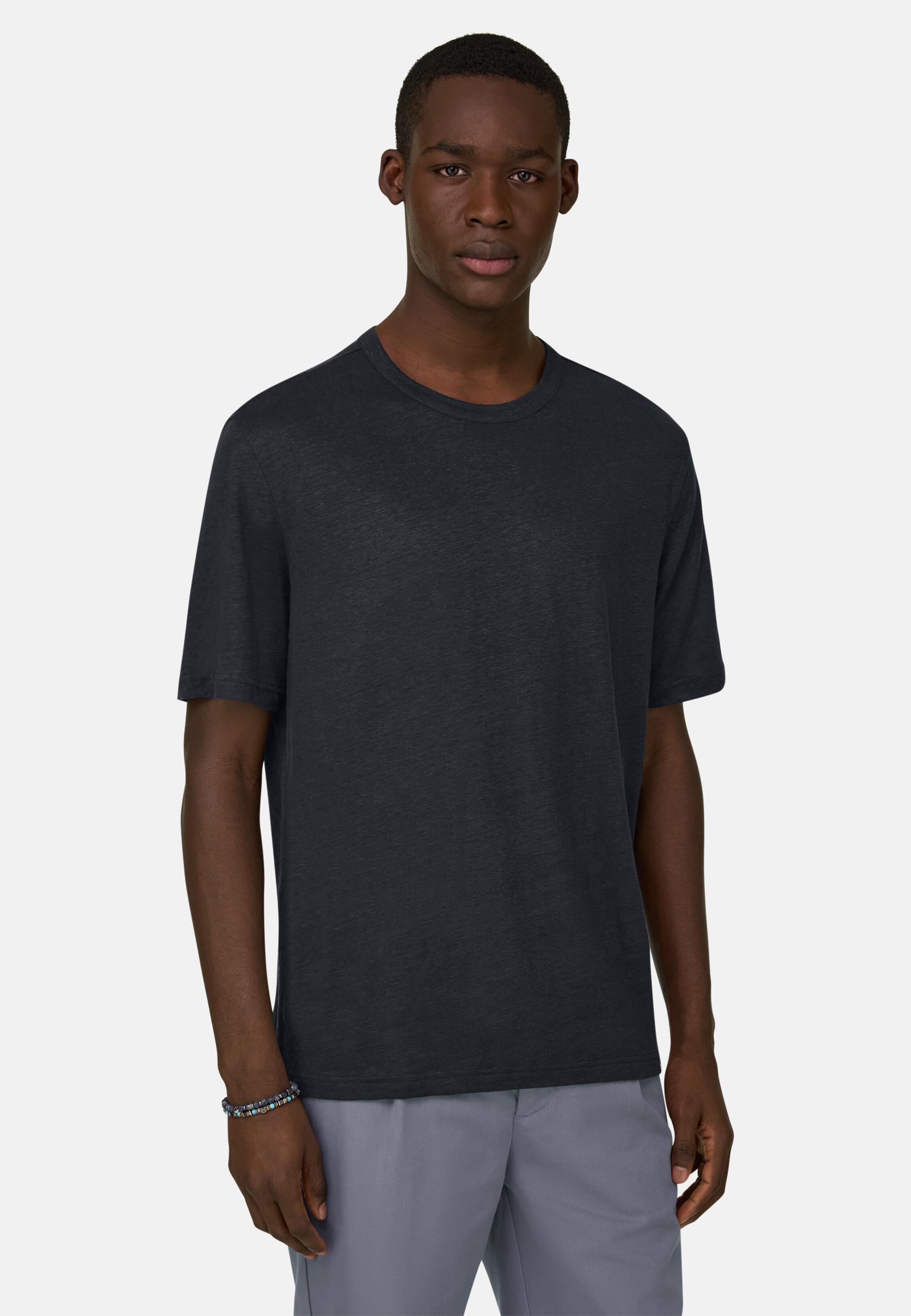 T-Shirt in Stretch Linen Jersey, Navy blue, large image number 0