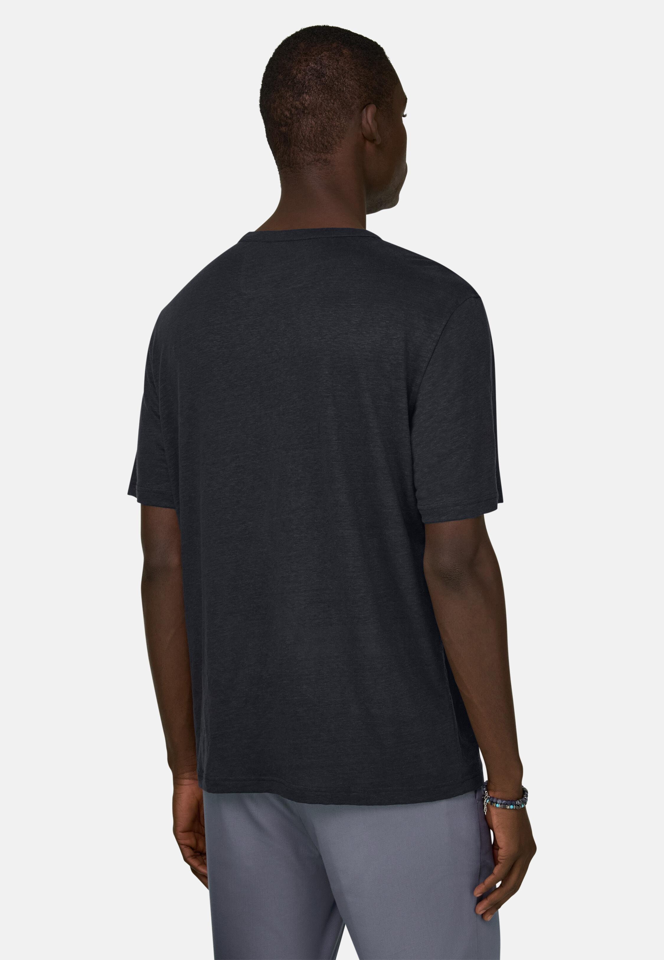 T-Shirt in Stretch Linen Jersey, Navy blue, large image number 1