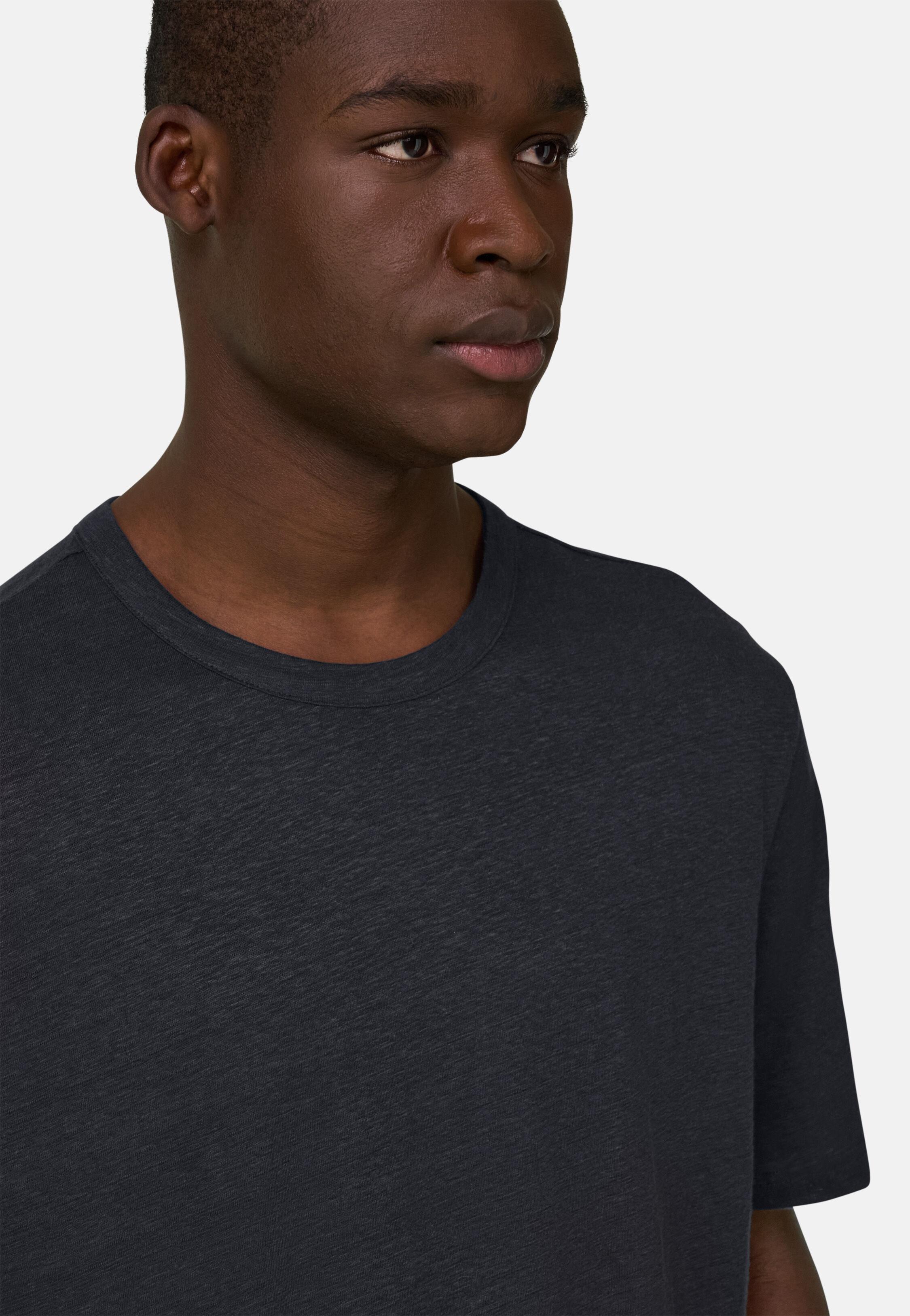 T-Shirt in Stretch Linen Jersey, Navy blue, large image number 2