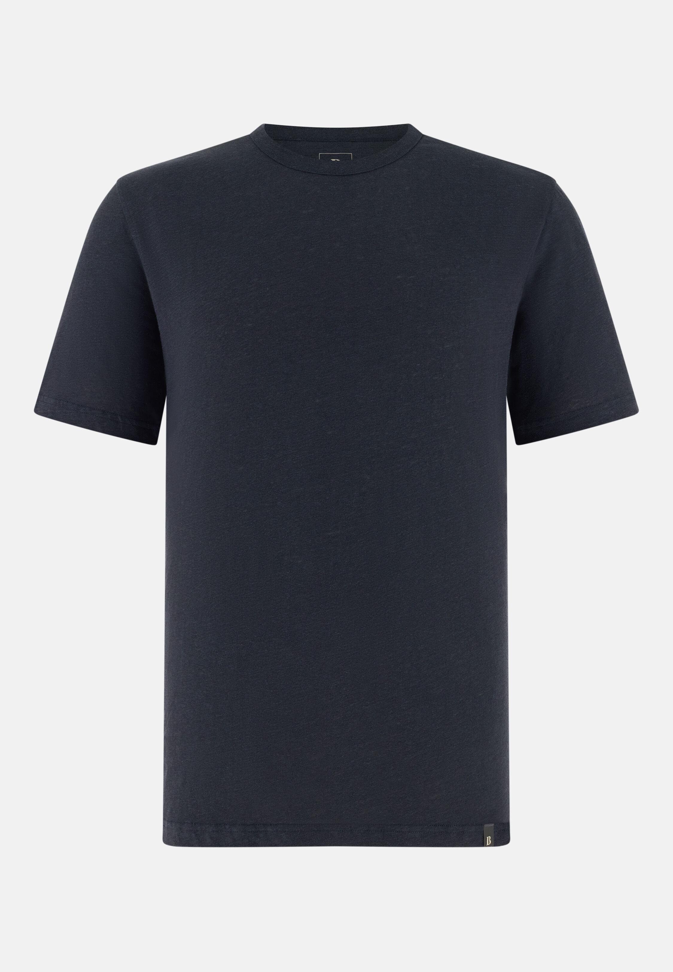 T-Shirt in Stretch Linen Jersey, Navy blue, large image number 3