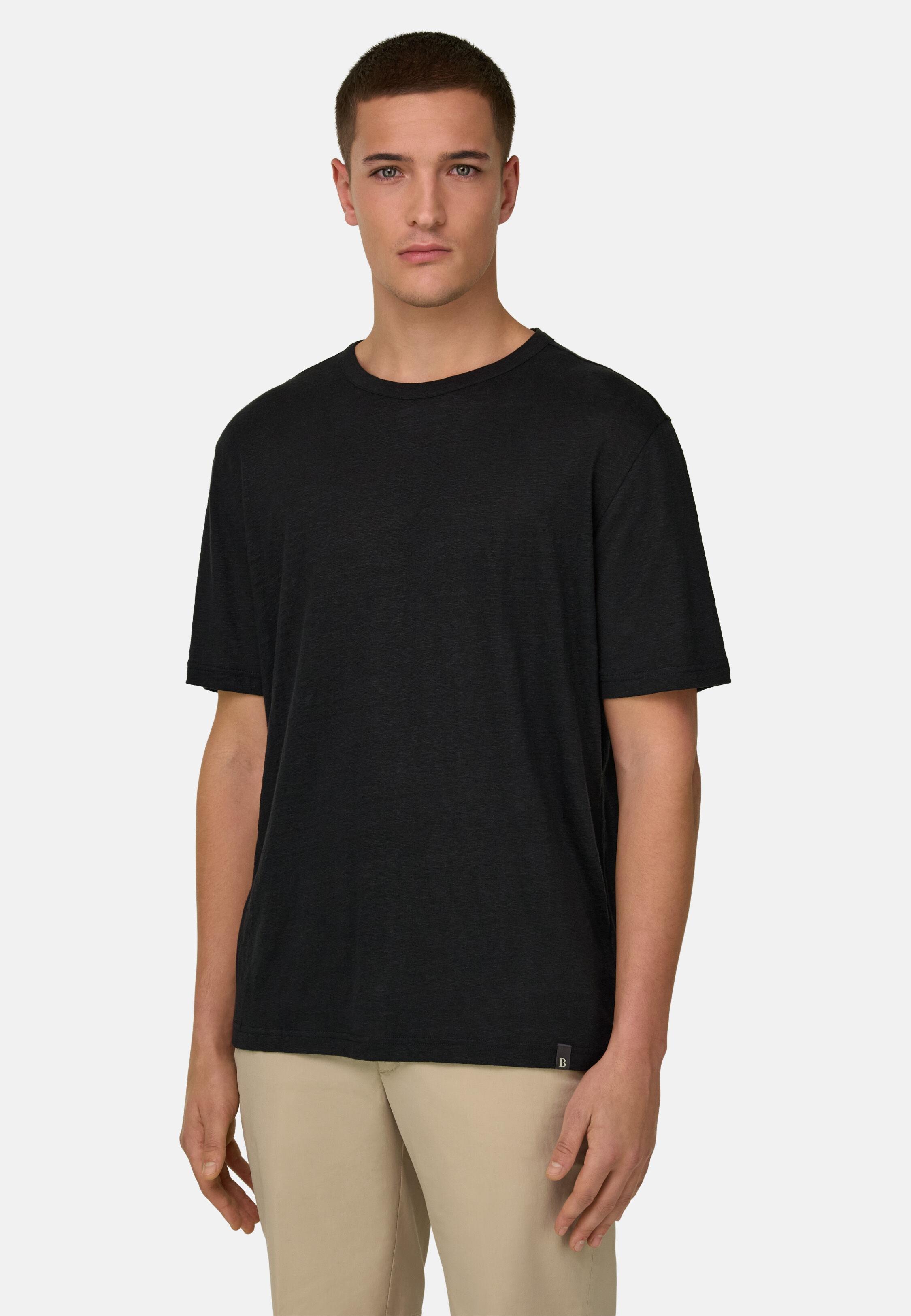 T-Shirt in Stretch Linen Jersey Black, Black, large image number 0