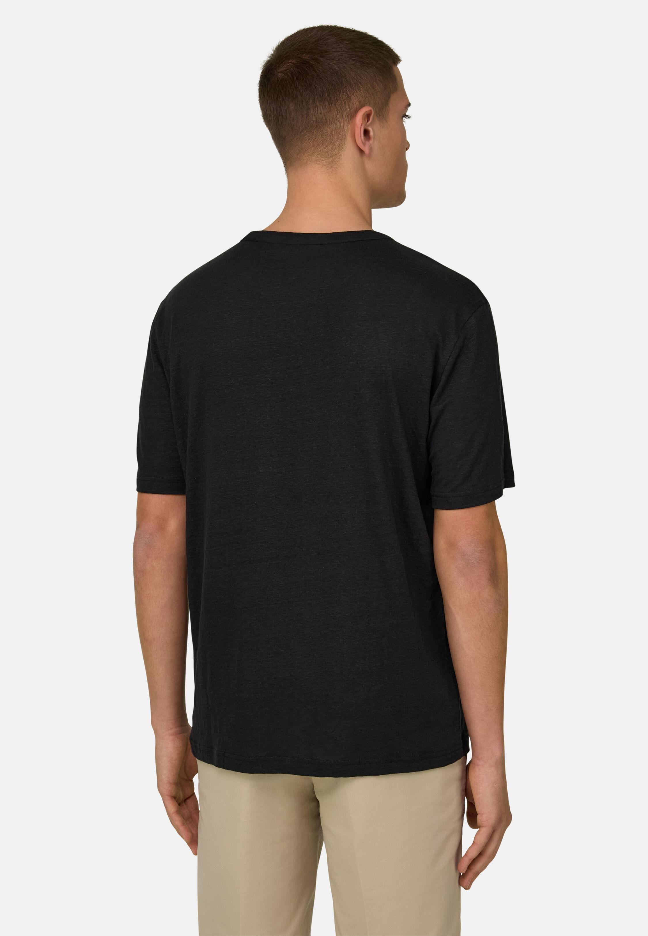 T-Shirt in Stretch Linen Jersey Black, Black, large image number 1