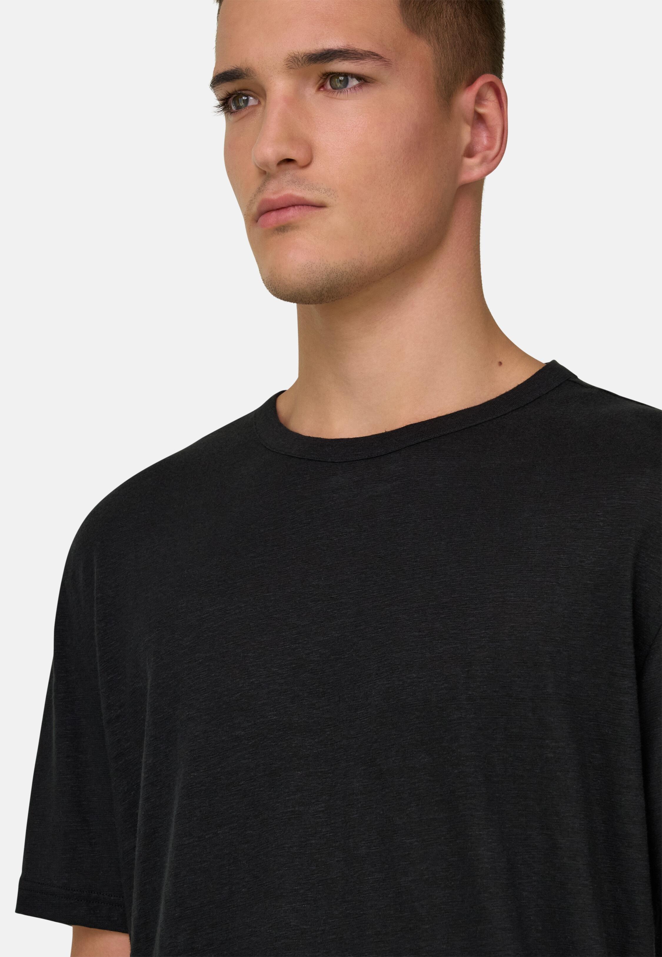 T-Shirt in Stretch Linen Jersey Black, Black, large image number 2