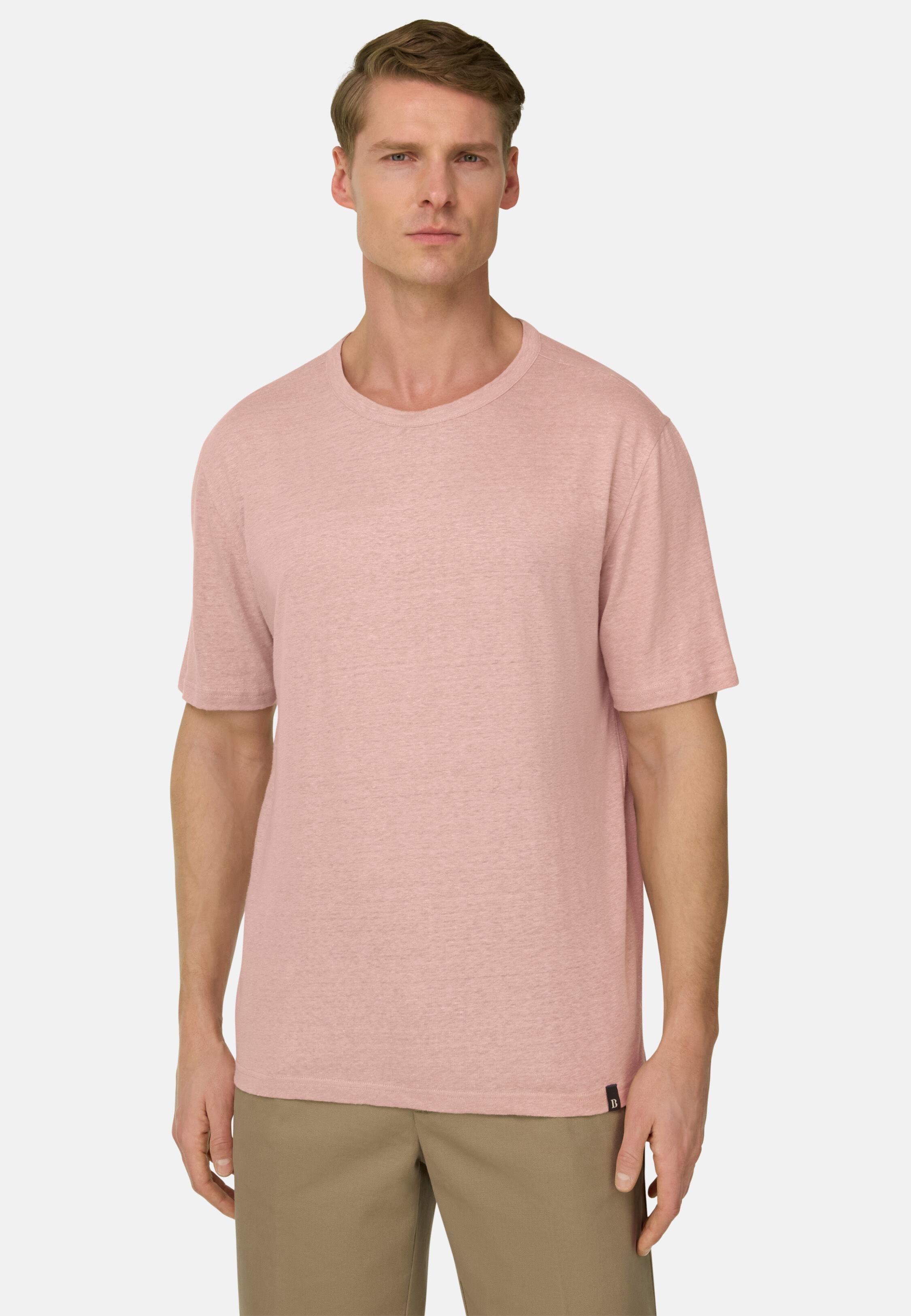 T-Shirt in Stretch Linen Jersey Pink, Pink, large image number 0