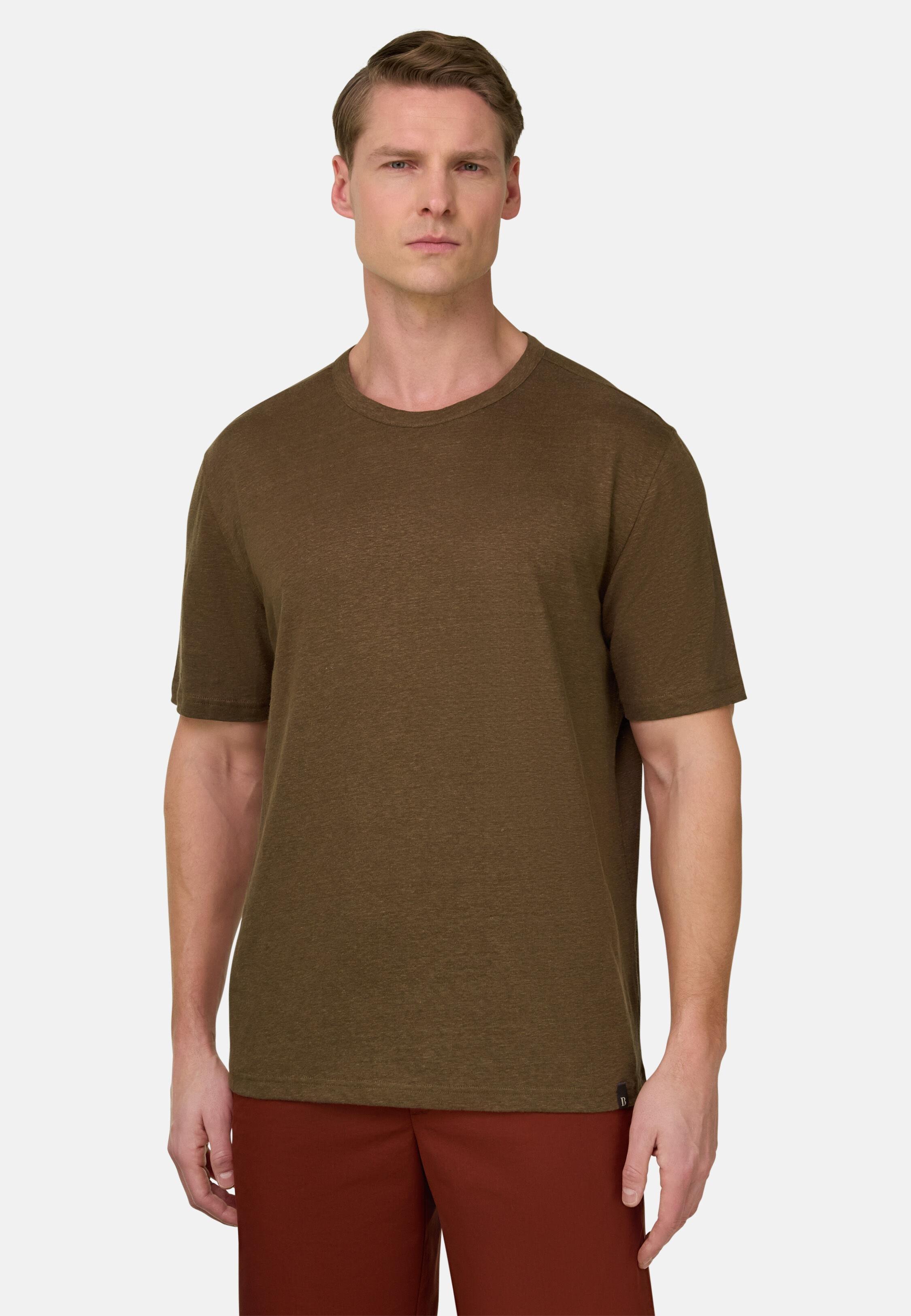 T-Shirt in Stretch Linen Jersey Brown, Brown, large image number 0