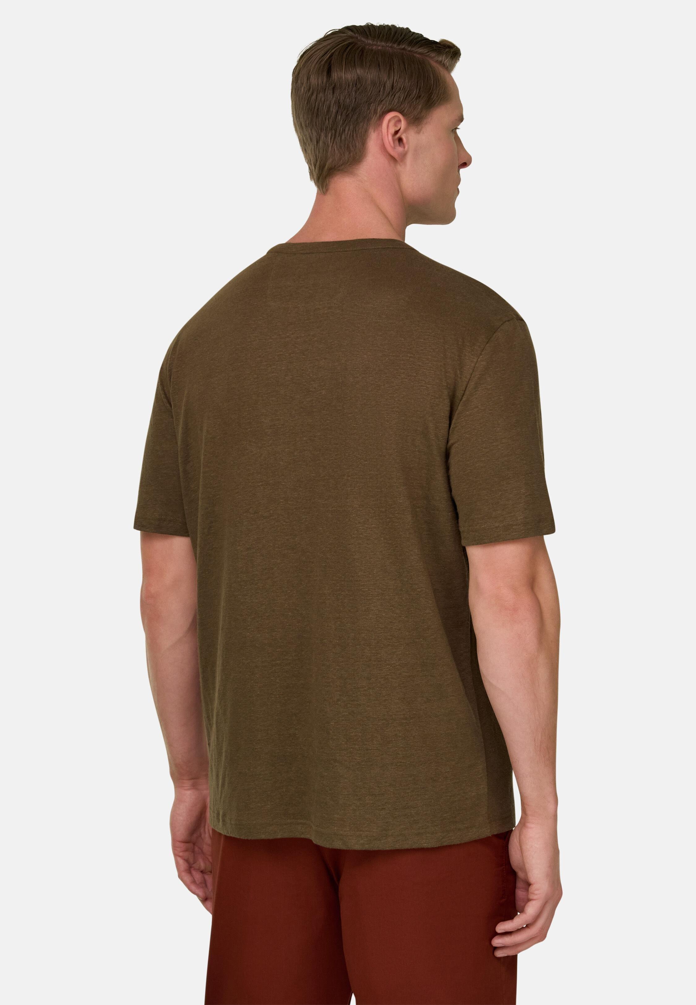 T-Shirt in Stretch Linen Jersey Brown, Brown, large image number 1