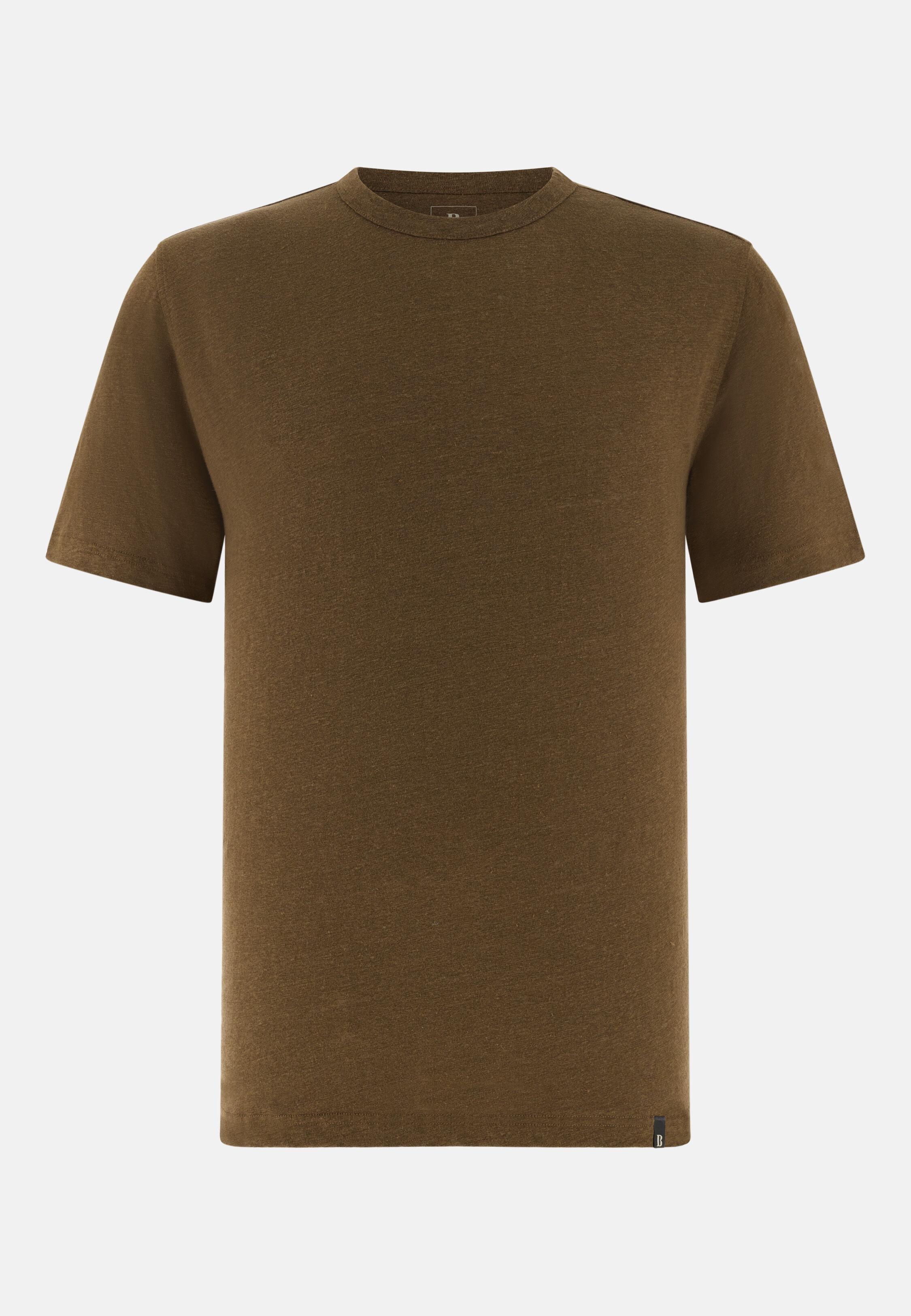 T-Shirt in Stretch Linen Jersey Brown, Brown, large image number 2