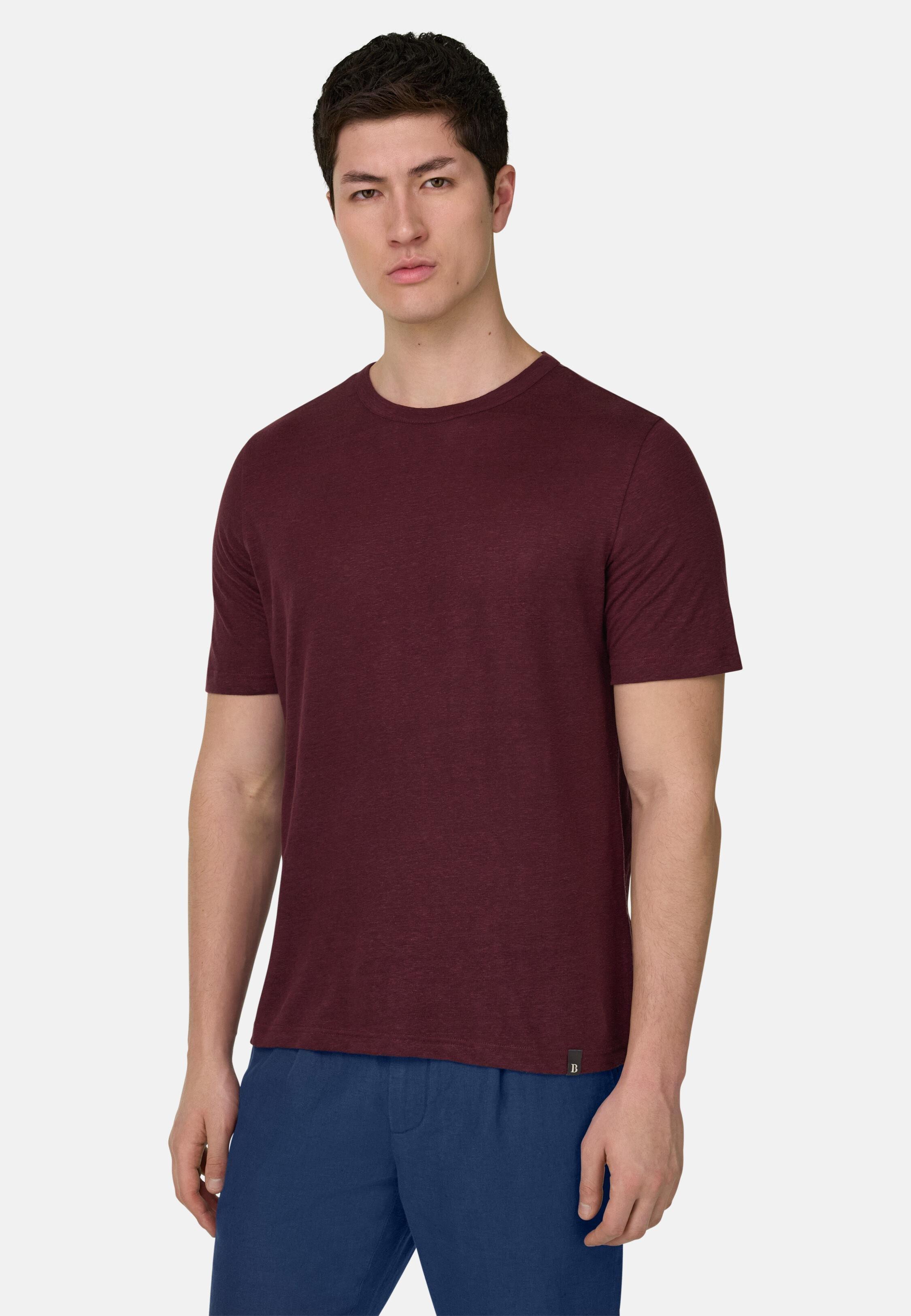 T-Shirt in Stretch Linen Jersey Burgundy, Burgundy, large image number 0