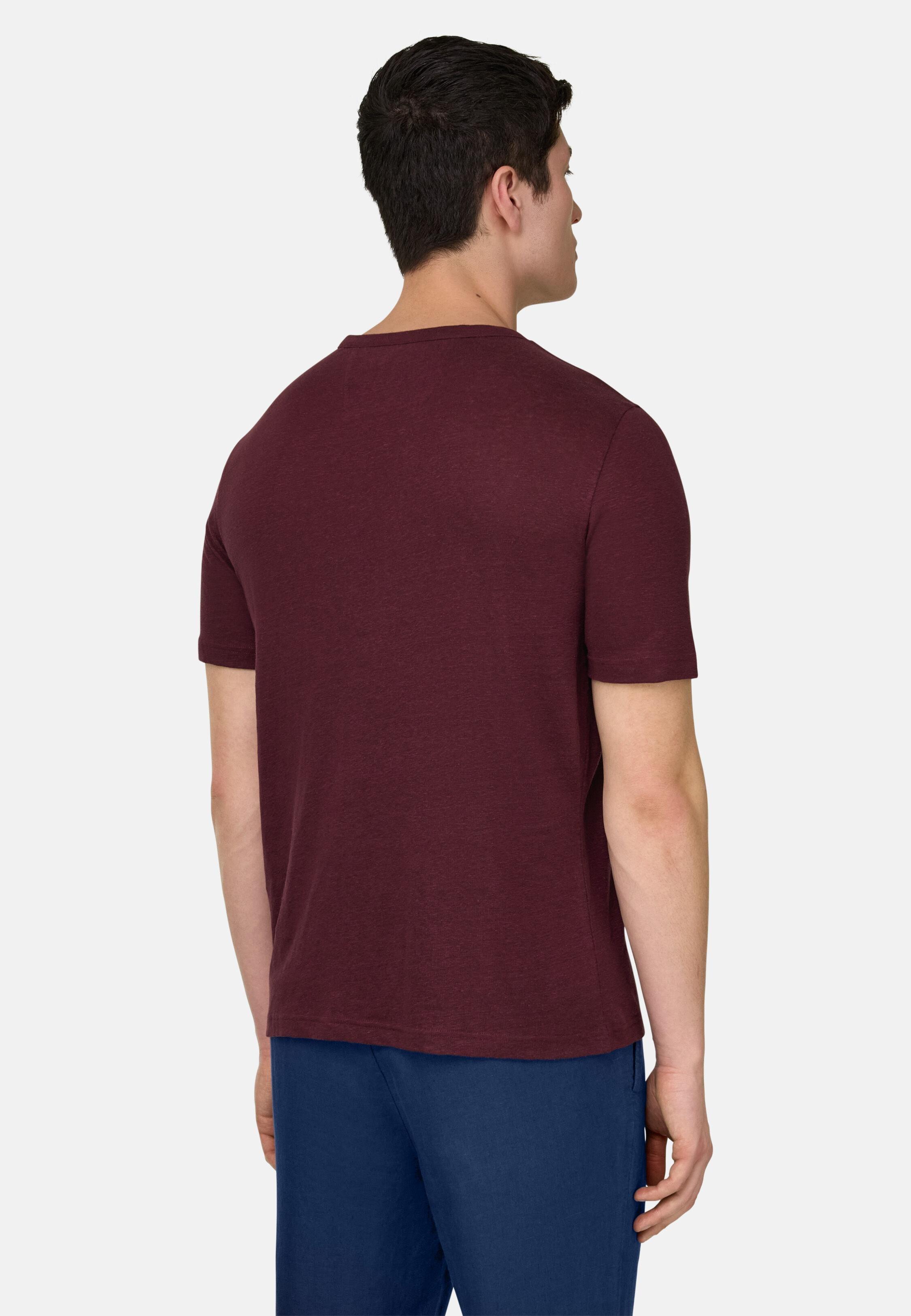 T-Shirt in Stretch Linen Jersey Burgundy, Burgundy, large image number 1