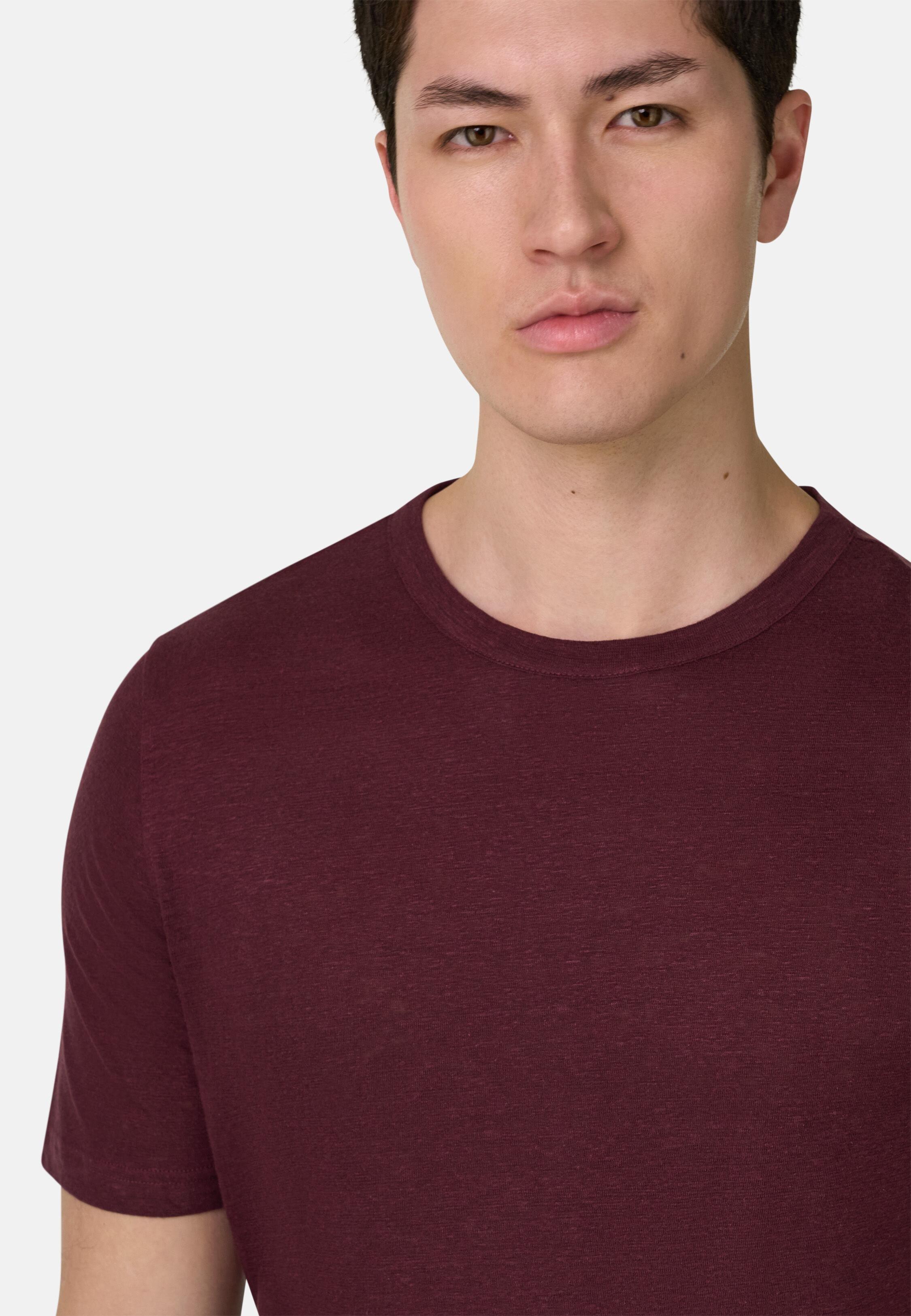 T-Shirt in Stretch Linen Jersey Burgundy, Burgundy, large image number 2