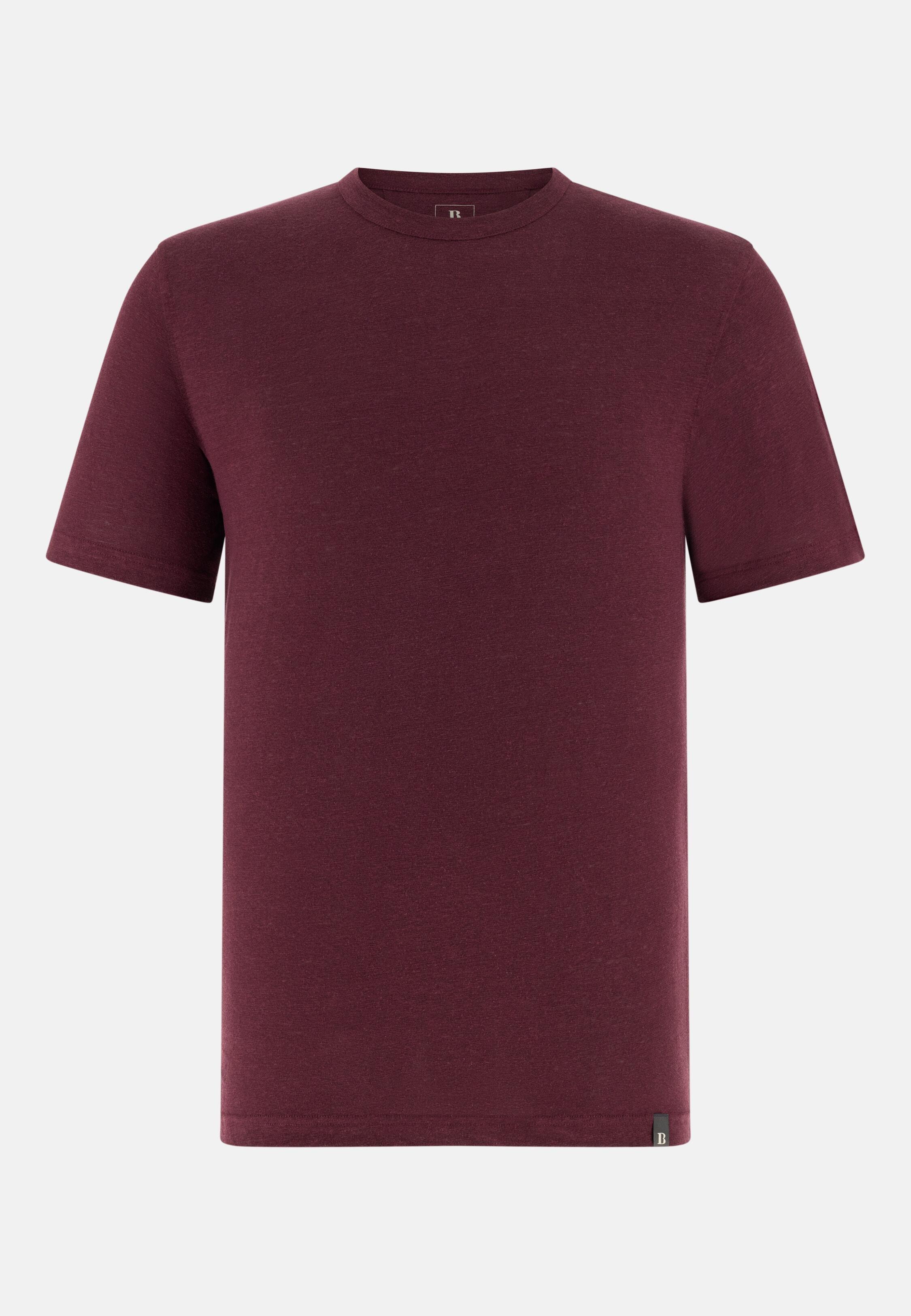 T-Shirt in Stretch Linen Jersey Burgundy, Burgundy, large image number 3