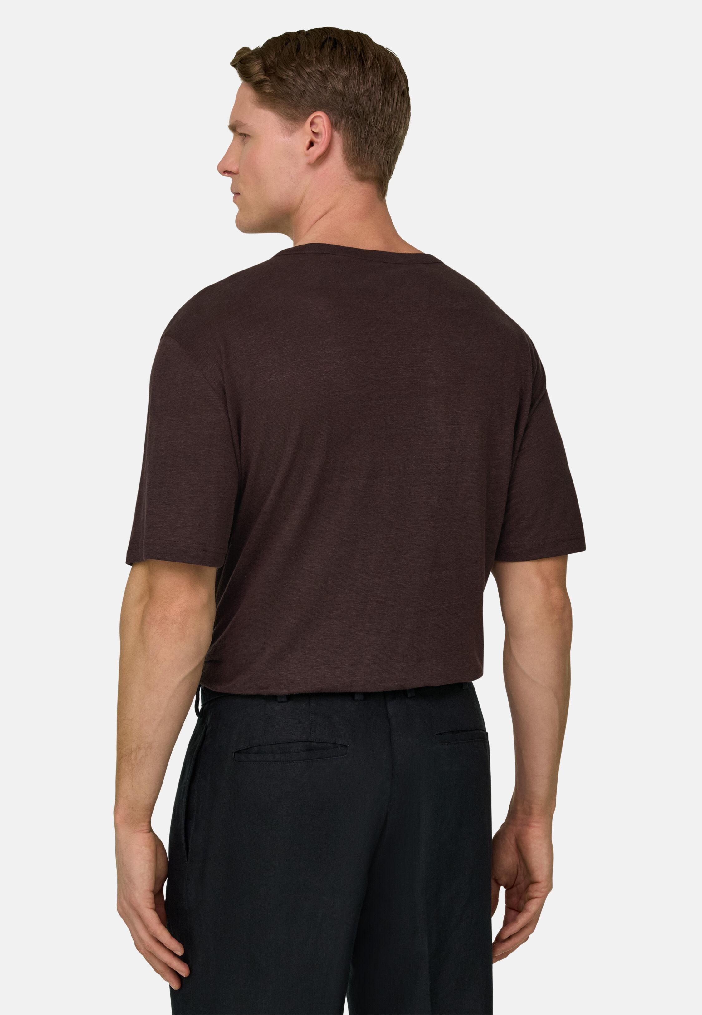 T-Shirt in Stretch Linen Jersey, Dark brown, large image number 1