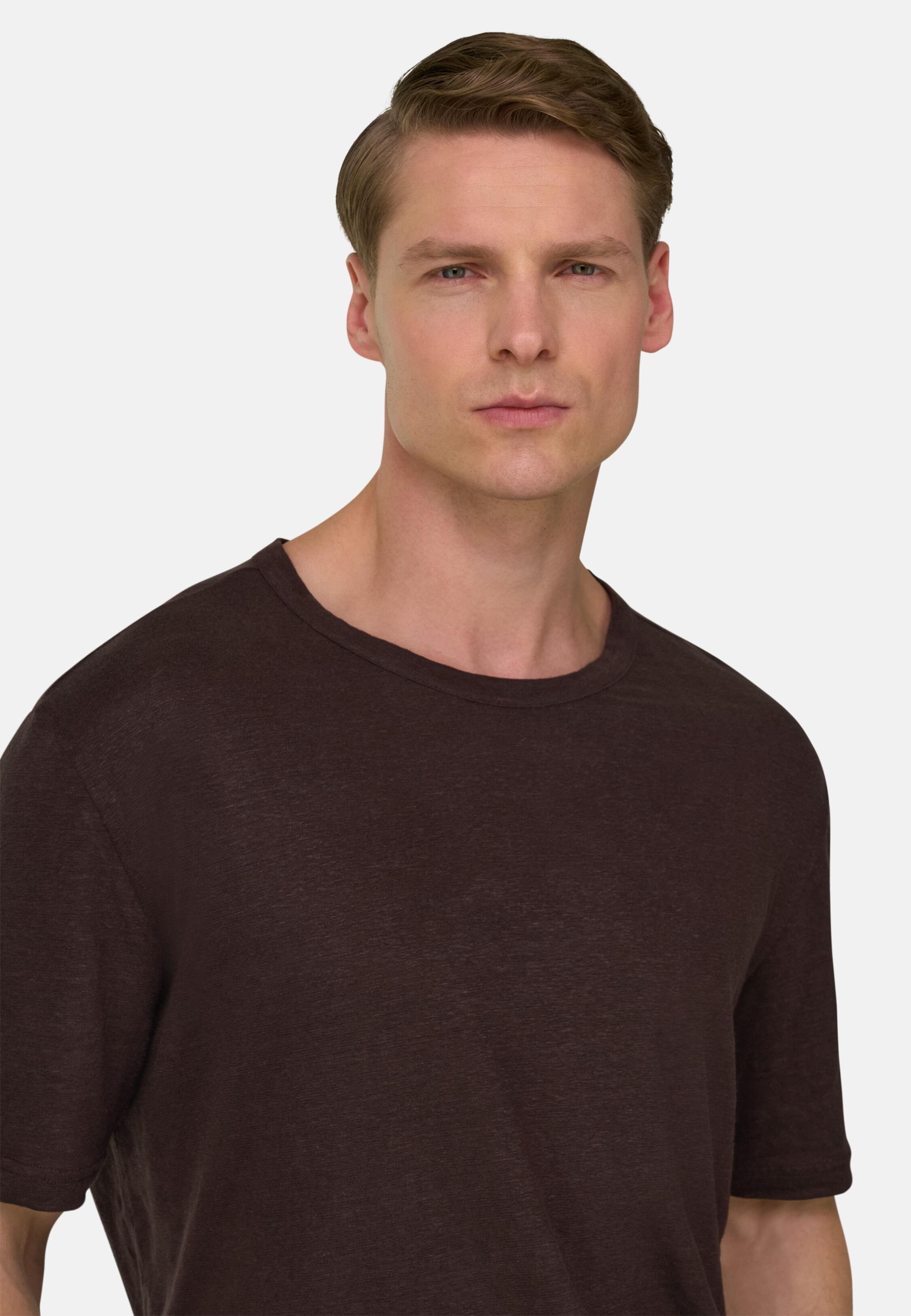 T-Shirt in Stretch Linen Jersey, Dark brown, large image number 2