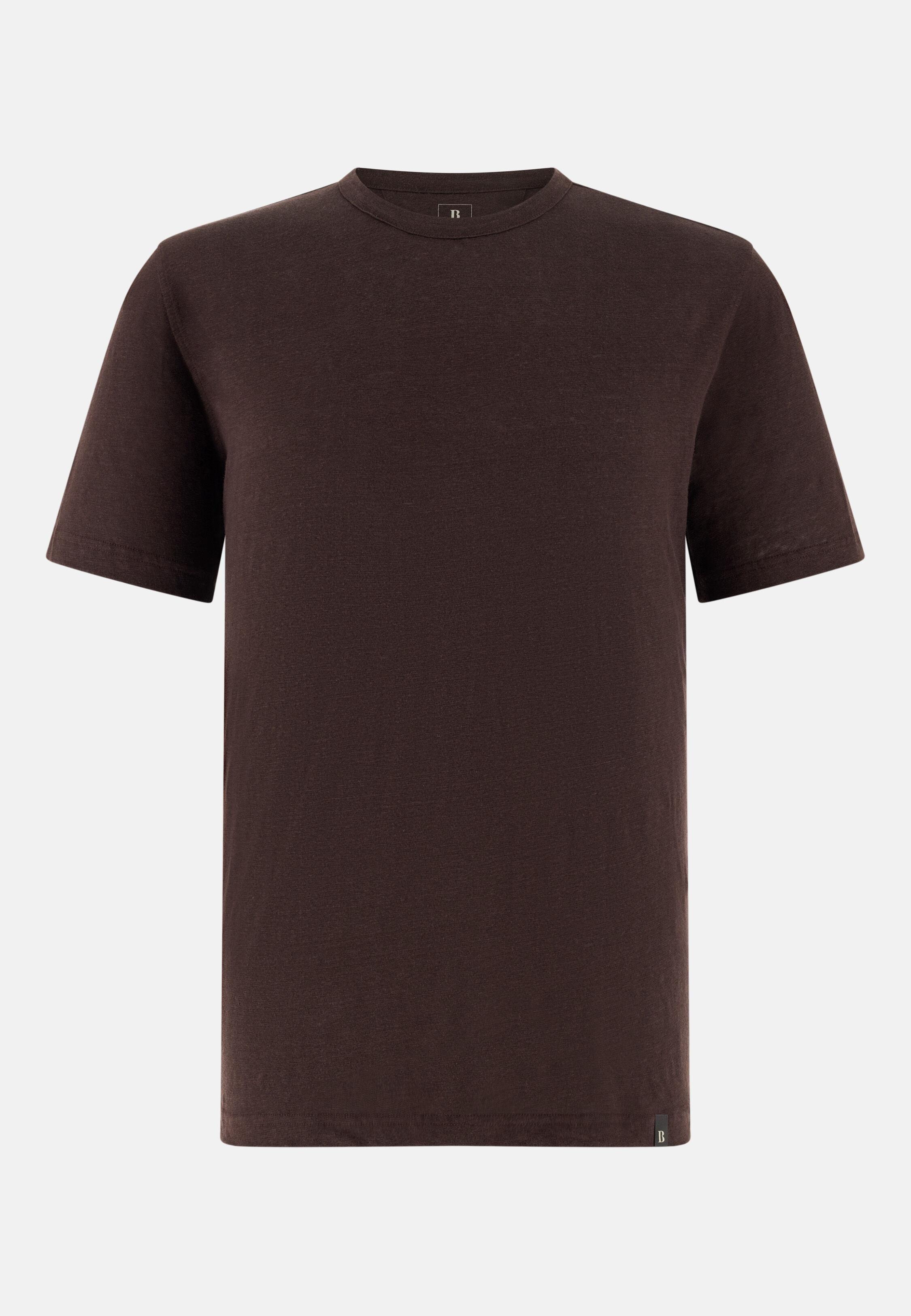 T-Shirt in Stretch Linen Jersey, Dark brown, large image number 3