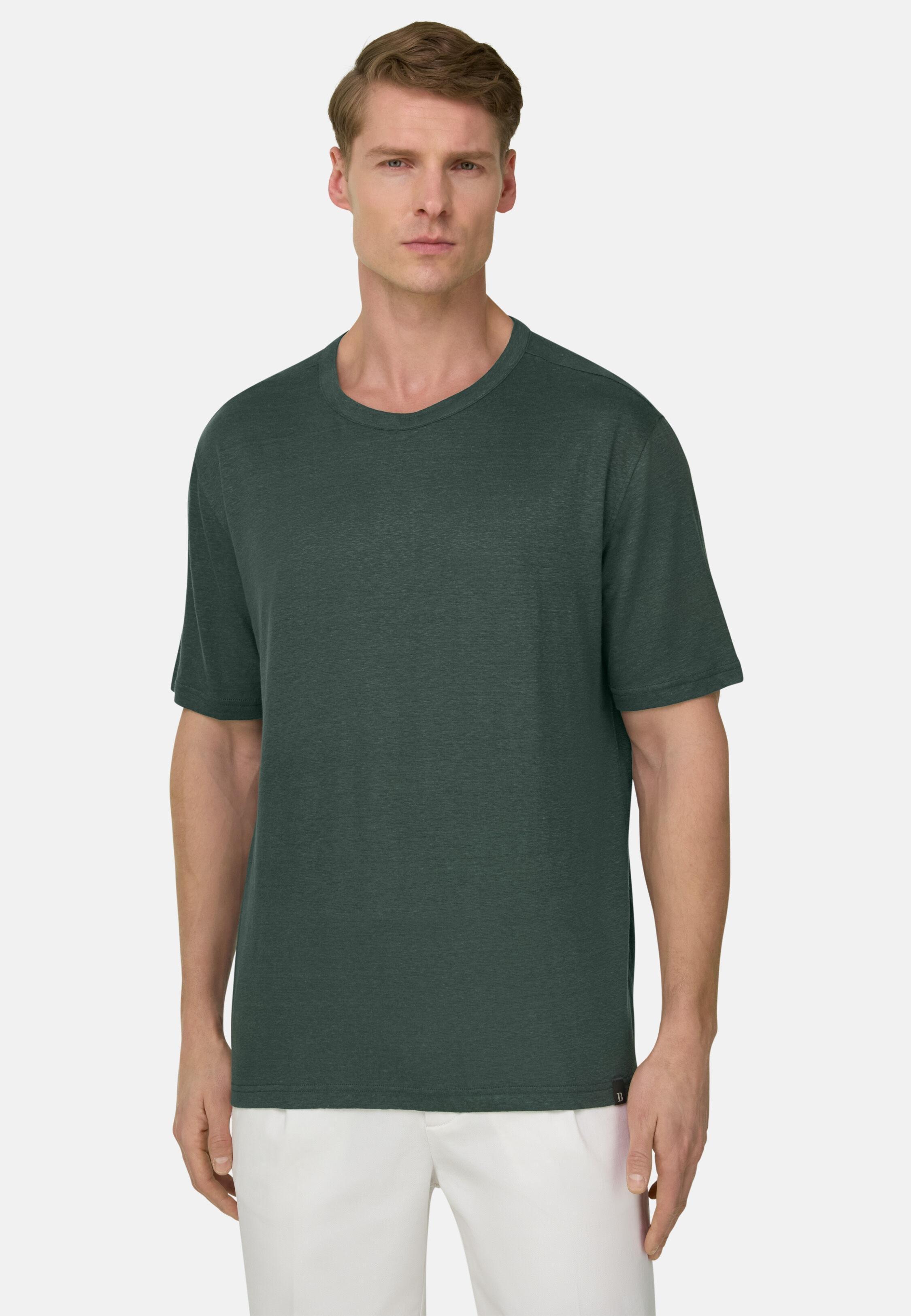 T-Shirt in Stretch Linen Jersey Dark Green, 3901_DKGE, large image number 0