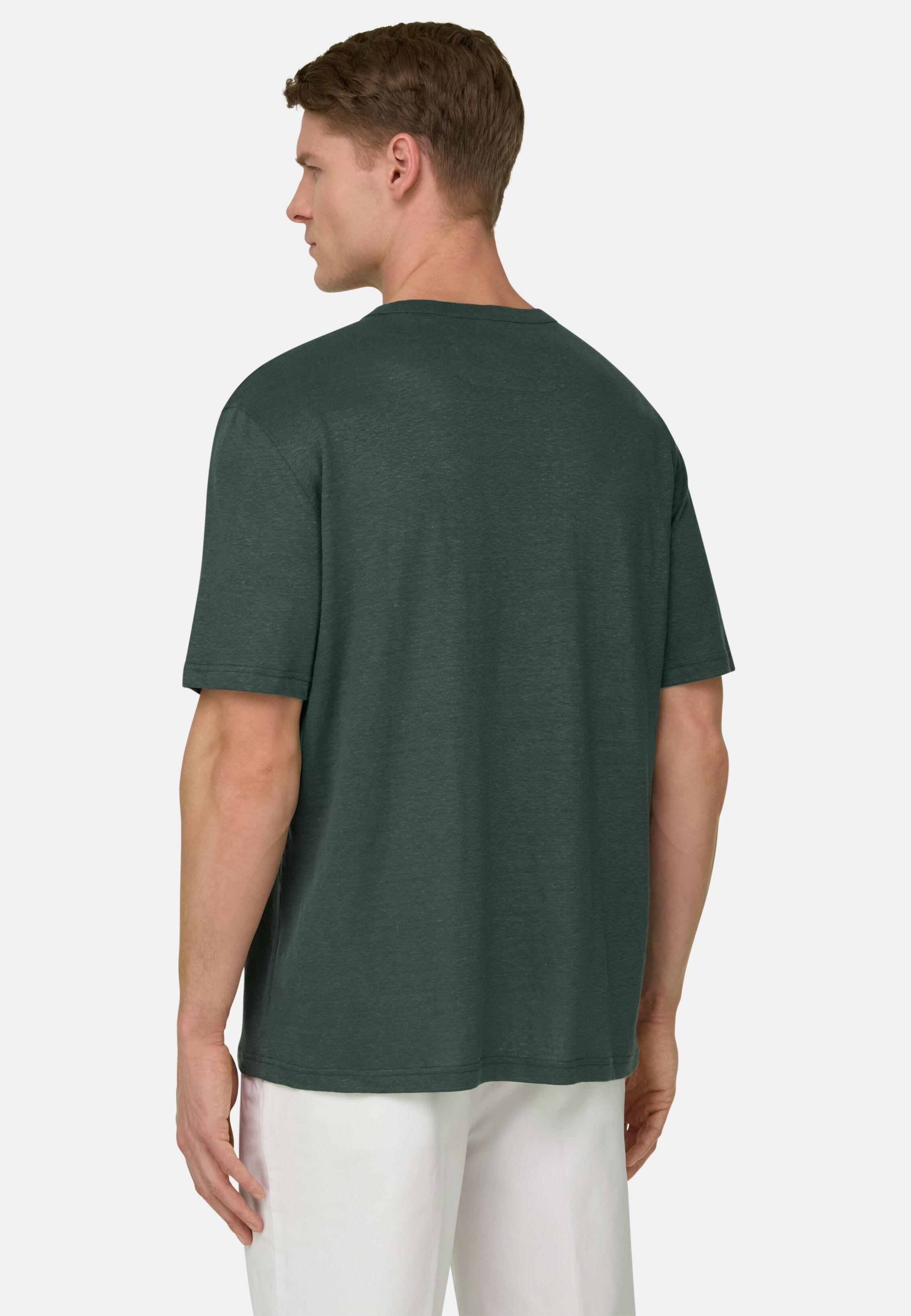 T-Shirt in Stretch Linen Jersey Dark Green, 3901_DKGE, large image number 1