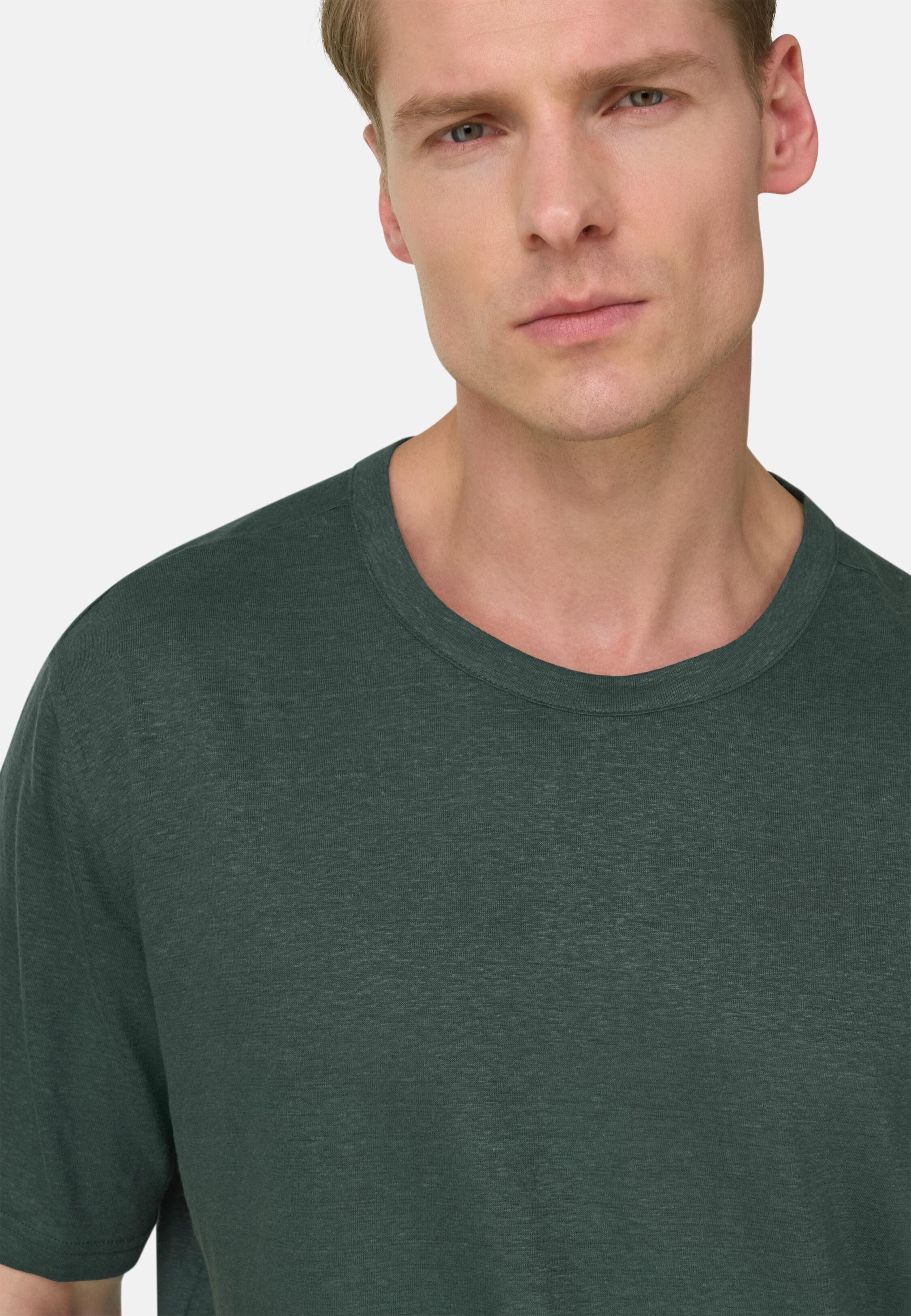 T-Shirt in Stretch Linen Jersey Dark Green, 3901_DKGE, large image number 2