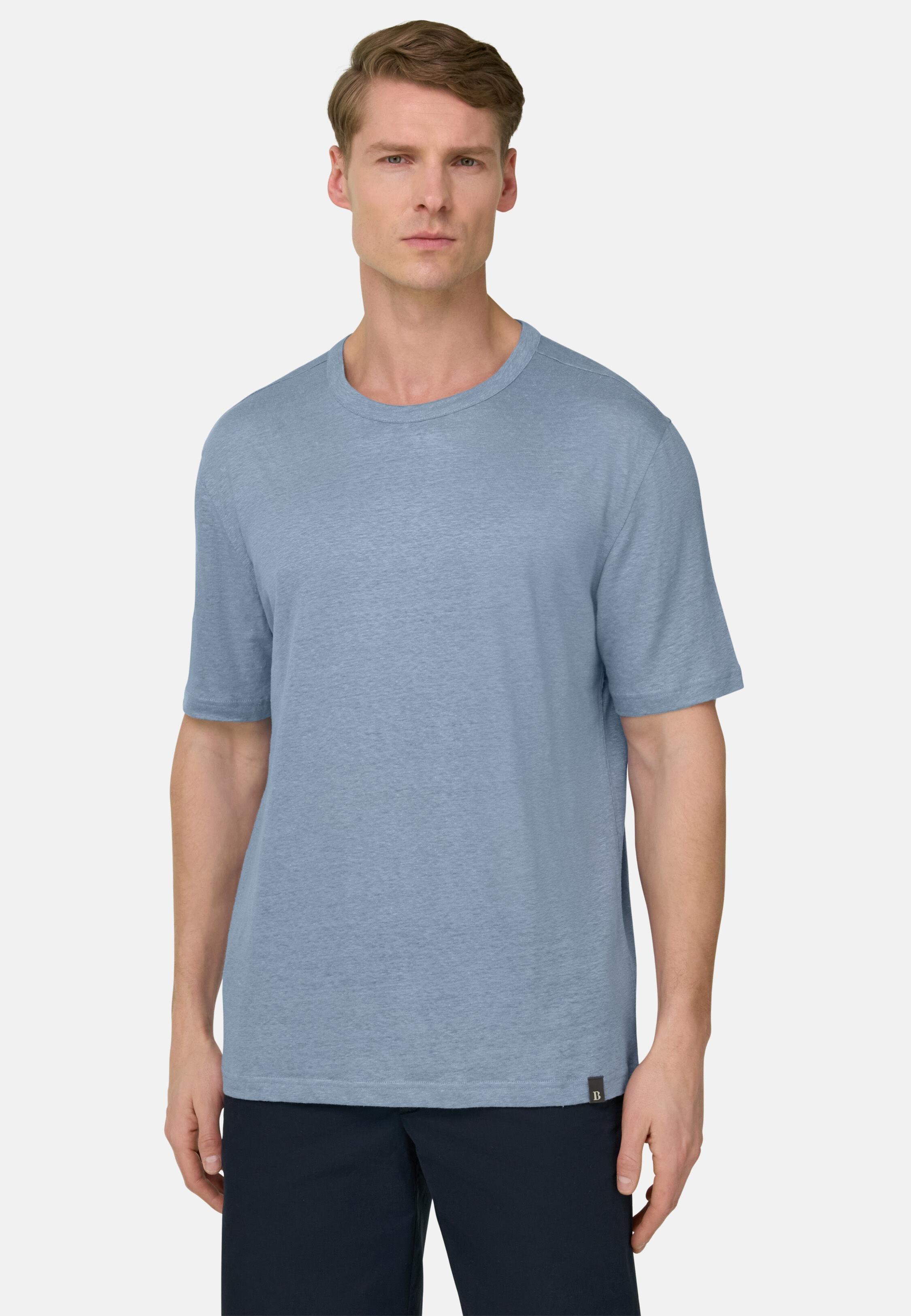 T-Shirt in Stretch Linen Jersey, Light Blue, Light Blue, large image number 0