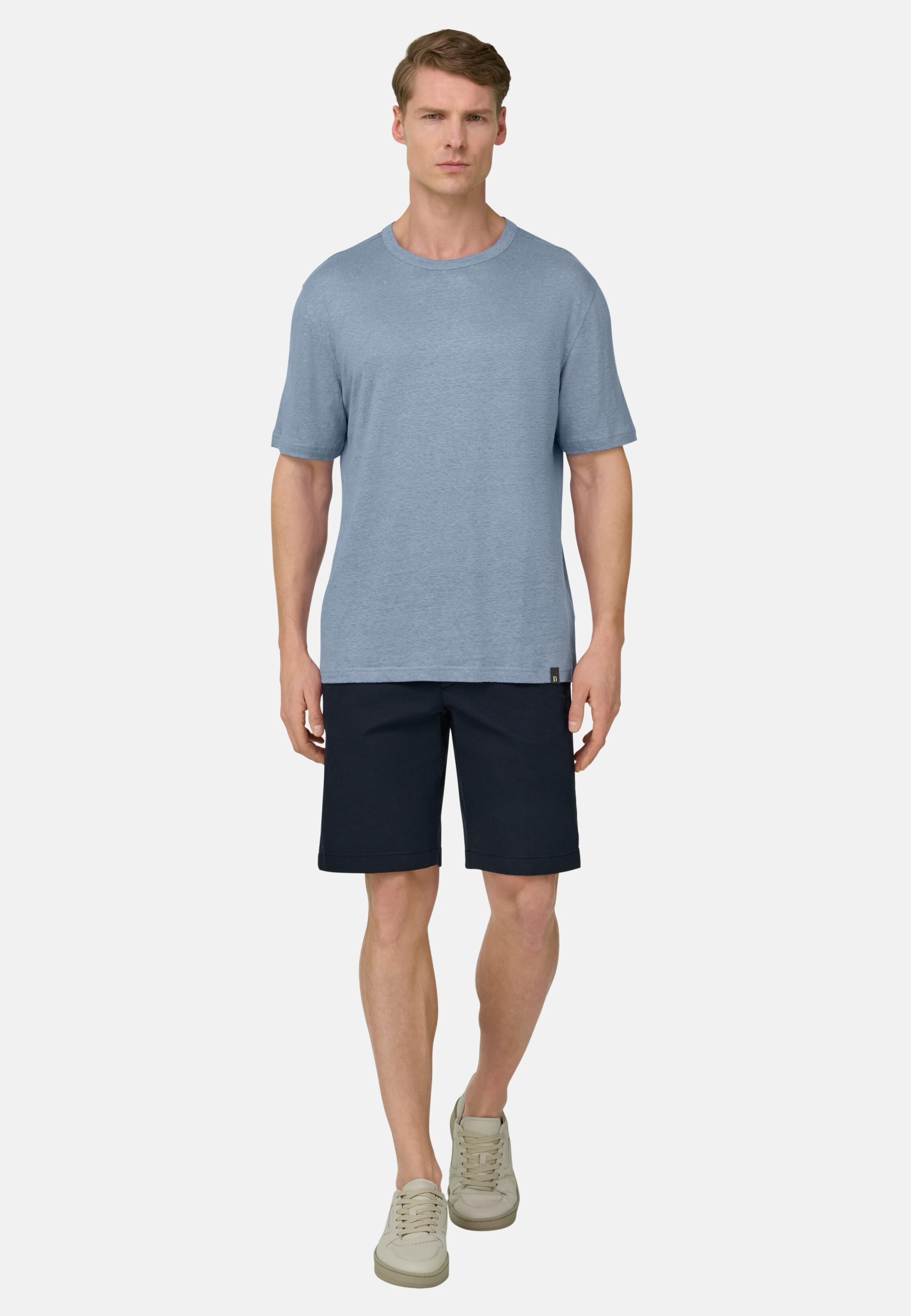 T-Shirt in Stretch Linen Jersey, Light Blue, Light Blue, large image number 1