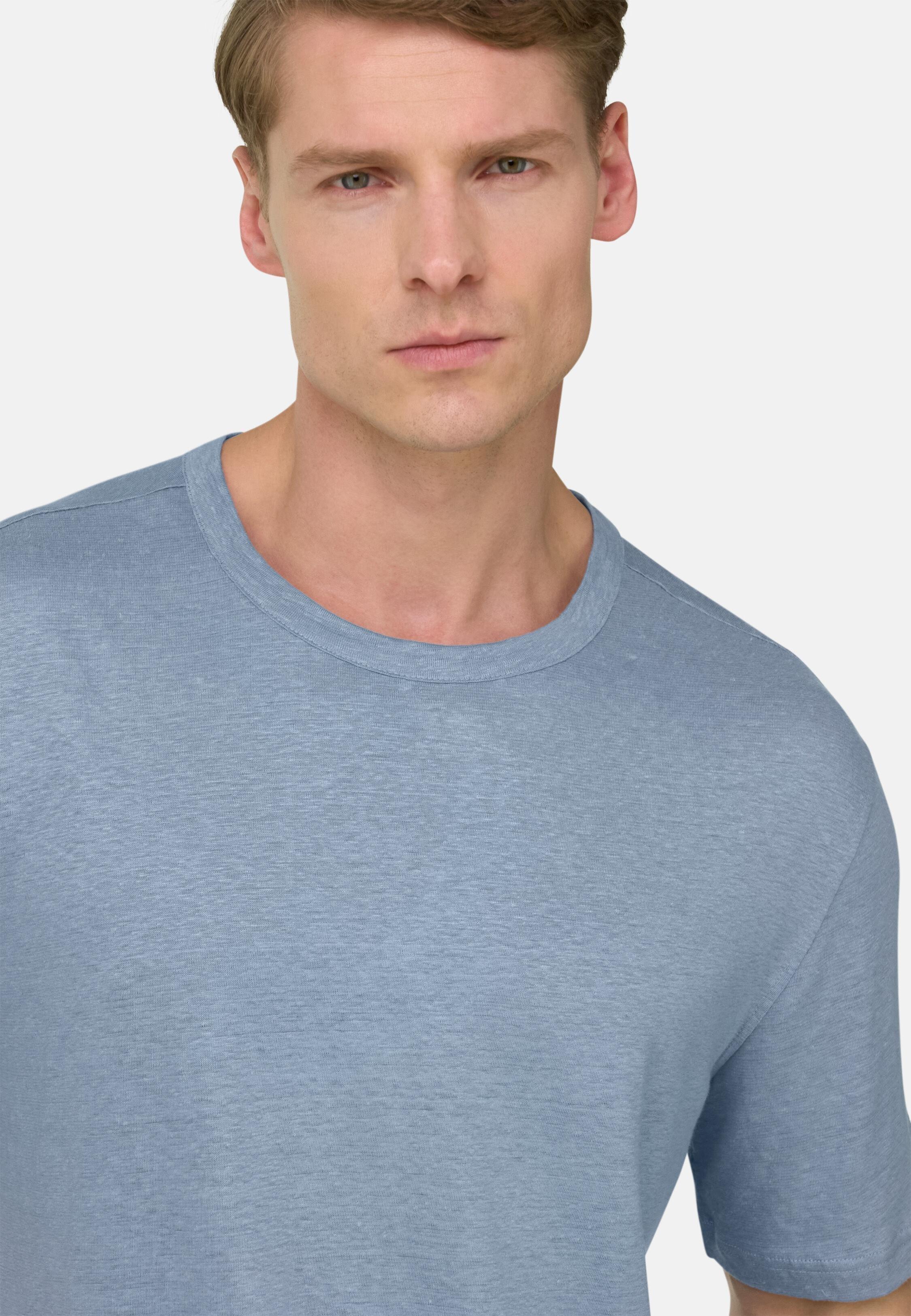 T-Shirt in Stretch Linen Jersey, Light Blue, Light Blue, large image number 3