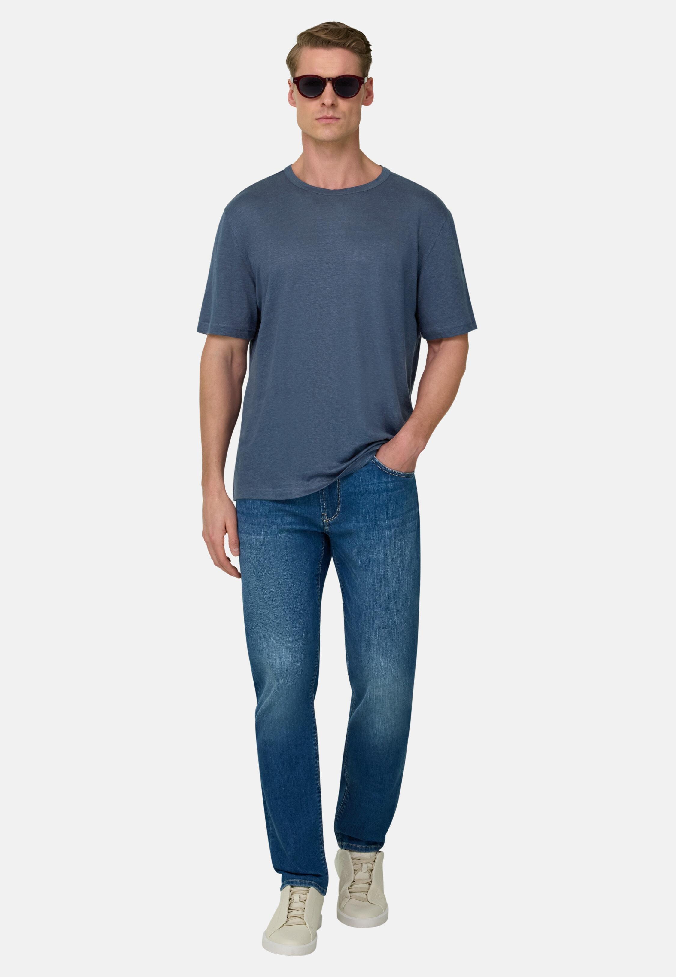 T-Shirt in Stretch Linen Jersey, Air-Blue, Air-blue, large image number 1