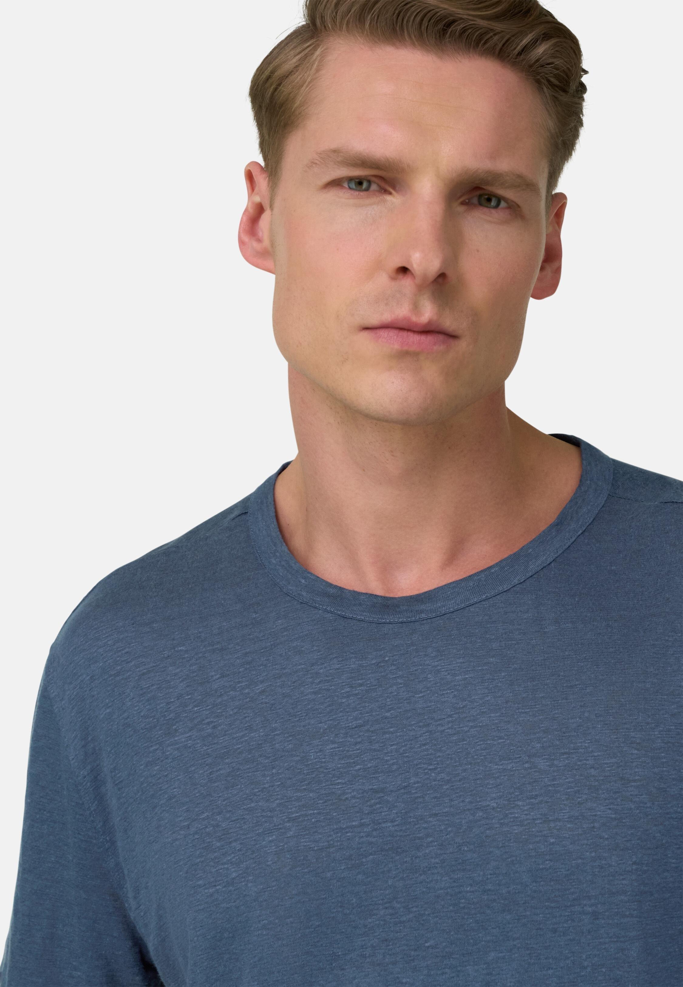 T-Shirt in Stretch Linen Jersey, Air-Blue, Air-blue, large image number 3
