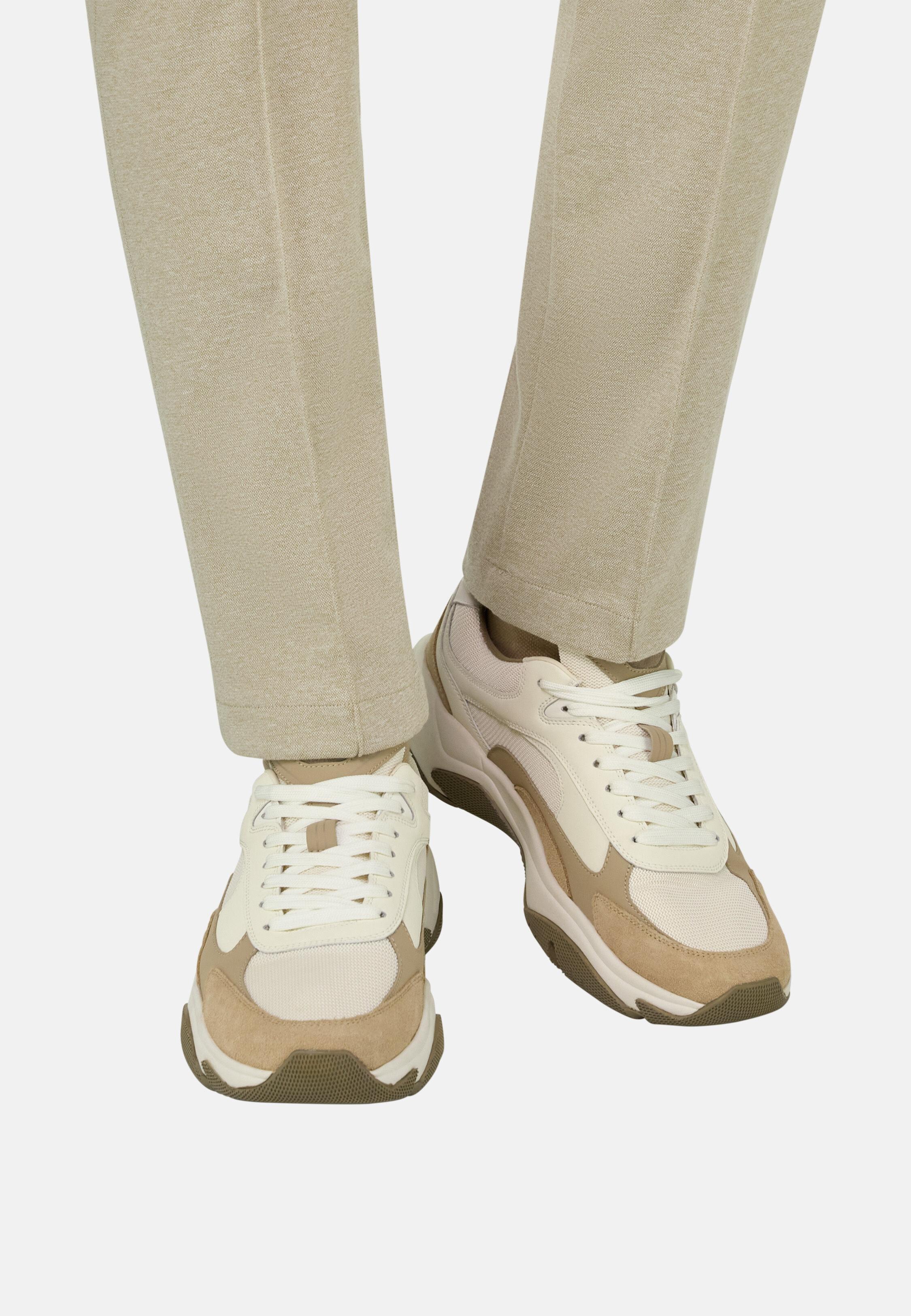 Storm Trainers in Leather and Technical Fabric Beige, Beige, medium