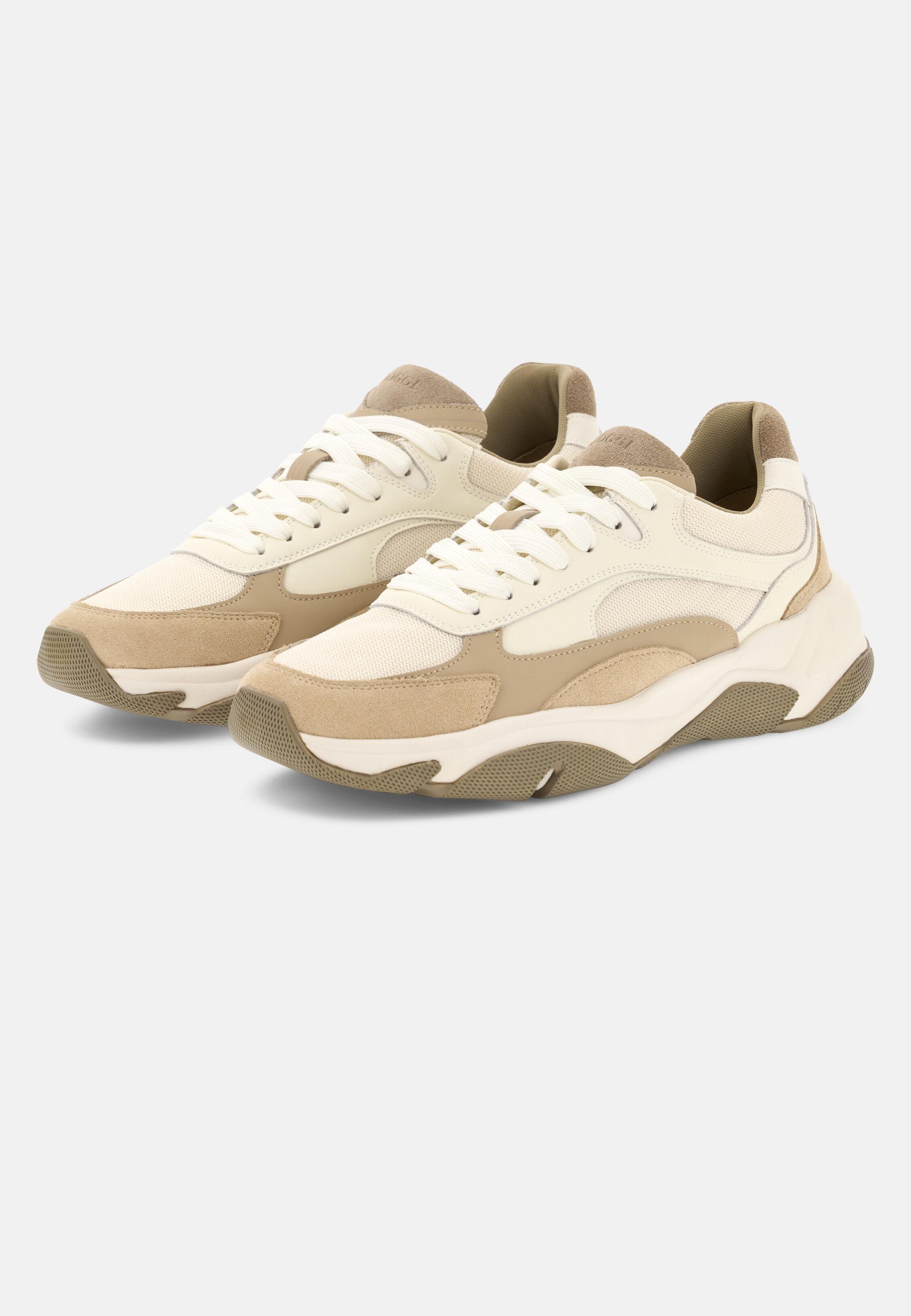 Storm Trainers in Leather and Technical Fabric Beige, Beige, medium