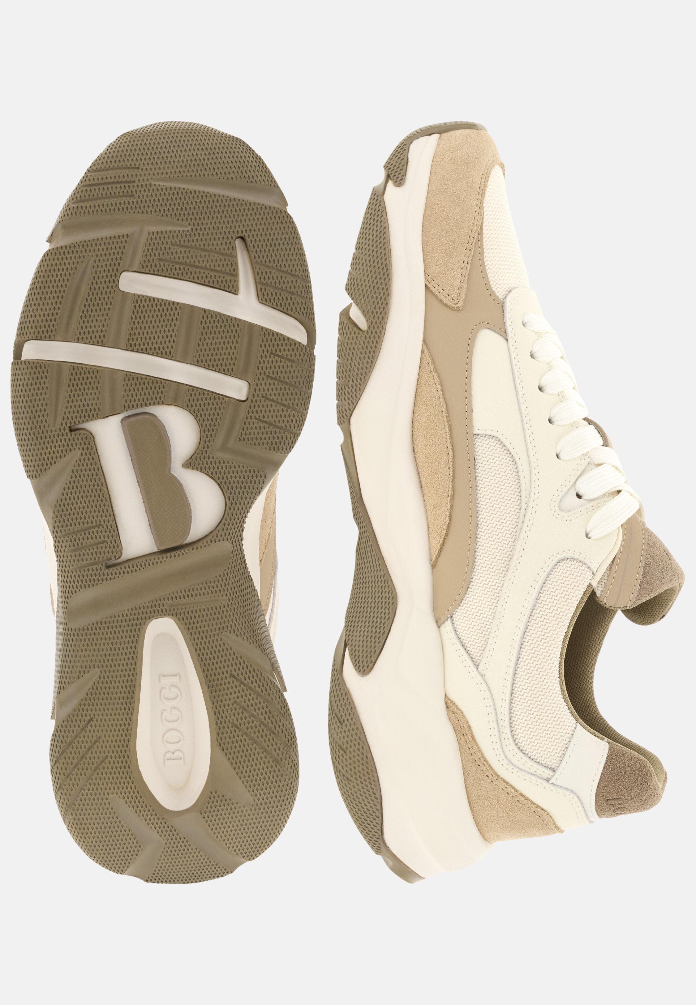 Storm Trainers in Leather and Technical Fabric Beige, Beige, medium